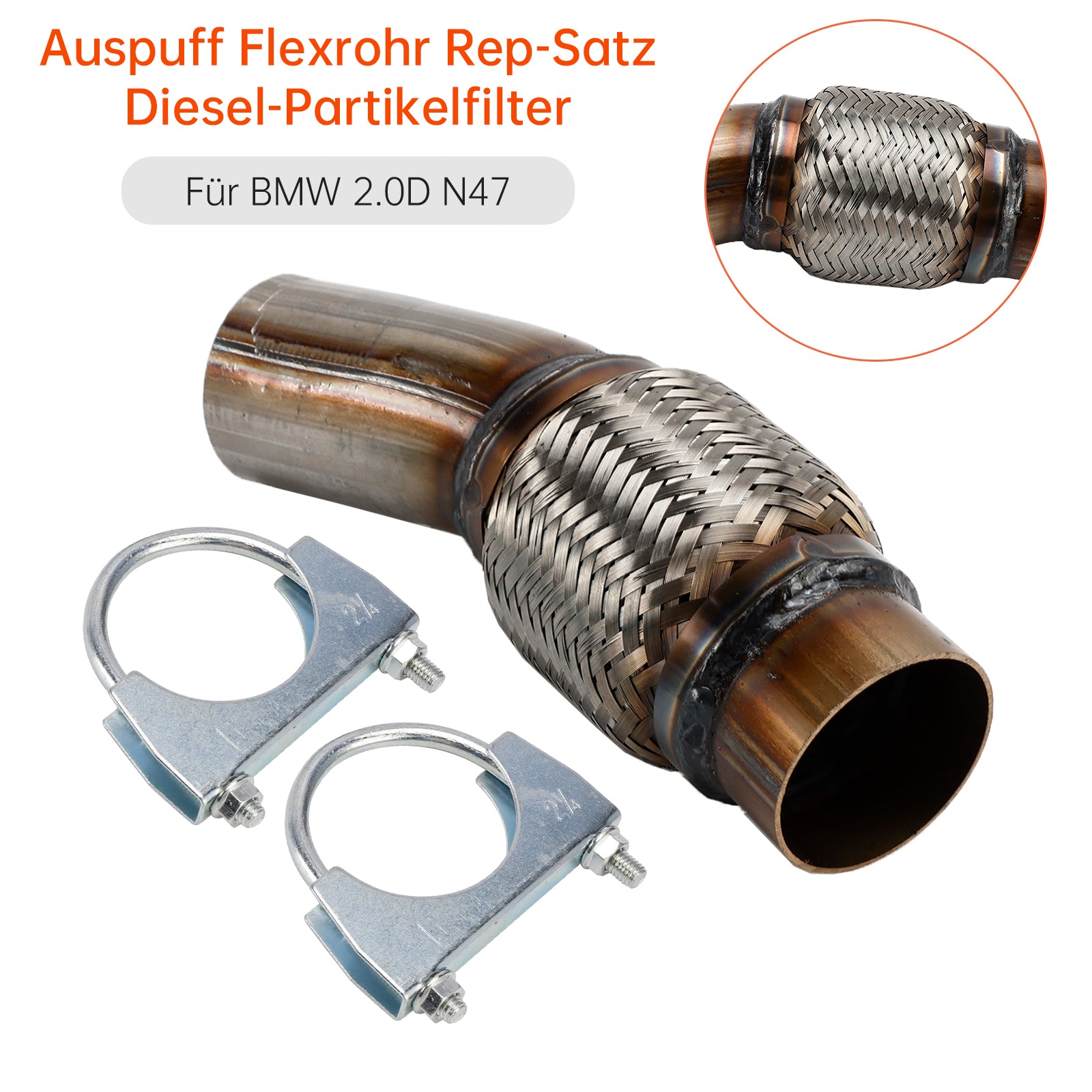 BMW 2.0D N47 Exhaust Flex Pipe Repair Set Diesel Particulate Filter 18.30.7.812.286 18.30.7.812.285