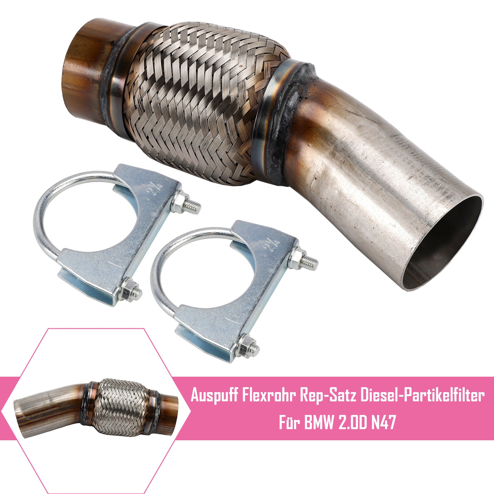 BMW 2.0D N47 Exhaust Flex Pipe Repair Set Diesel Particulate Filter 18.30.7.812.286 18.30.7.812.285
