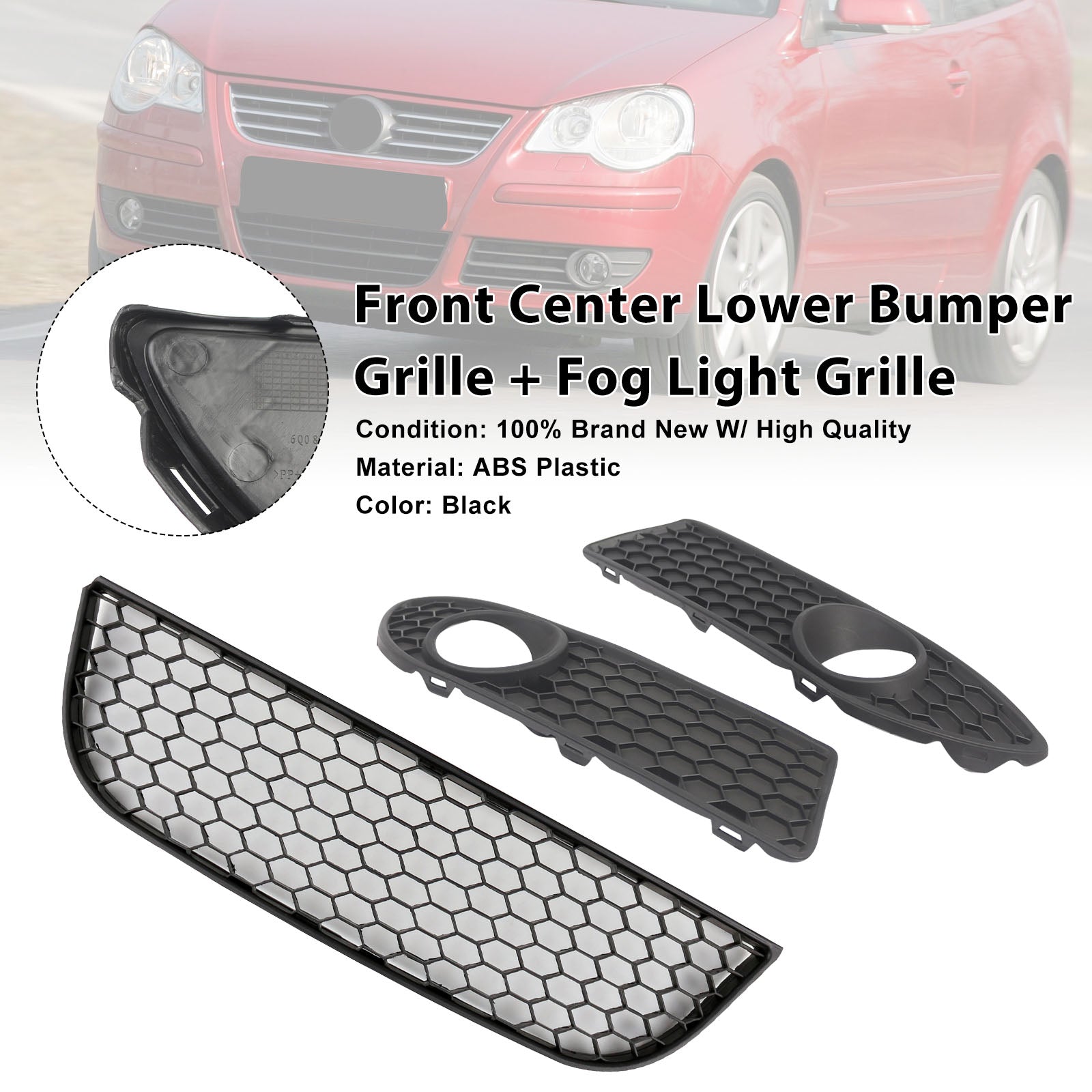 2005-2009 Polo GTI Front VW Lower 9N3 BLACK Center Grille Bumper Grill Fog Generic