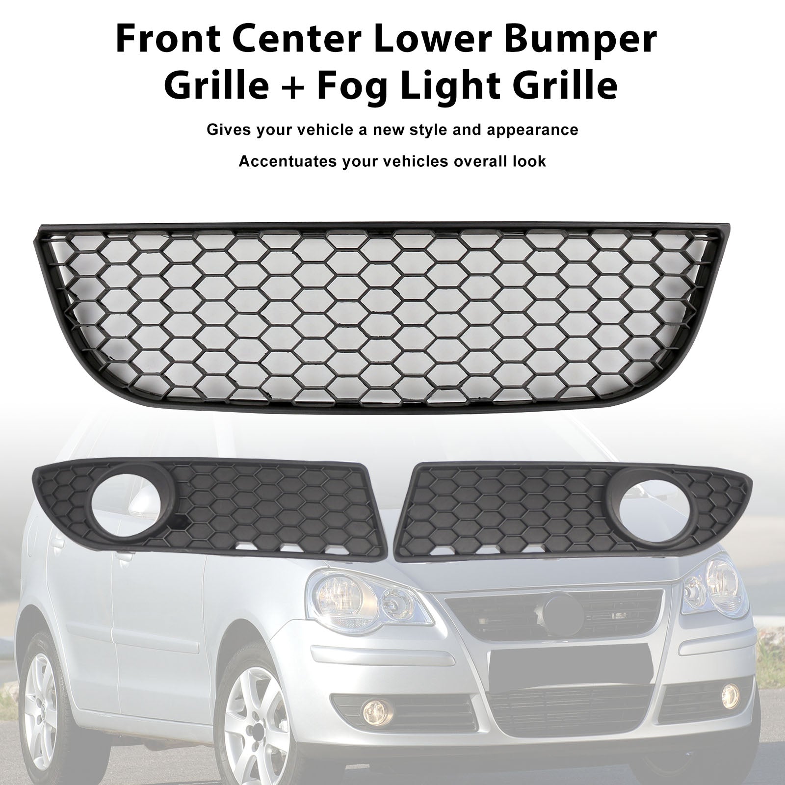 2005-2009 Polo GTI Front VW Lower 9N3 BLACK Center Grille Bumper Grill Fog Generic