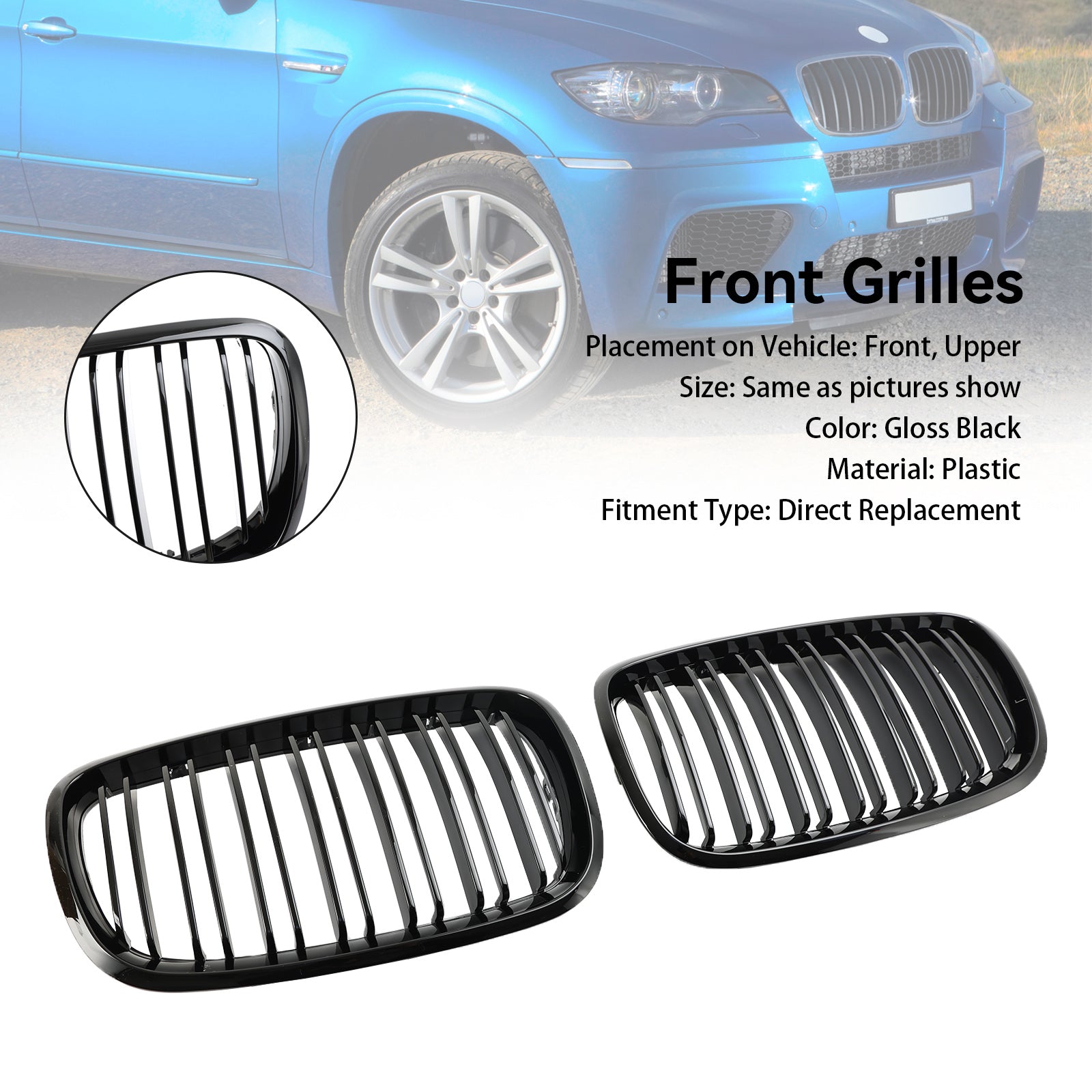 BMW X6 M (E71) 2009-2014 Front Bumper Kidney Grille Grill Gloss Black