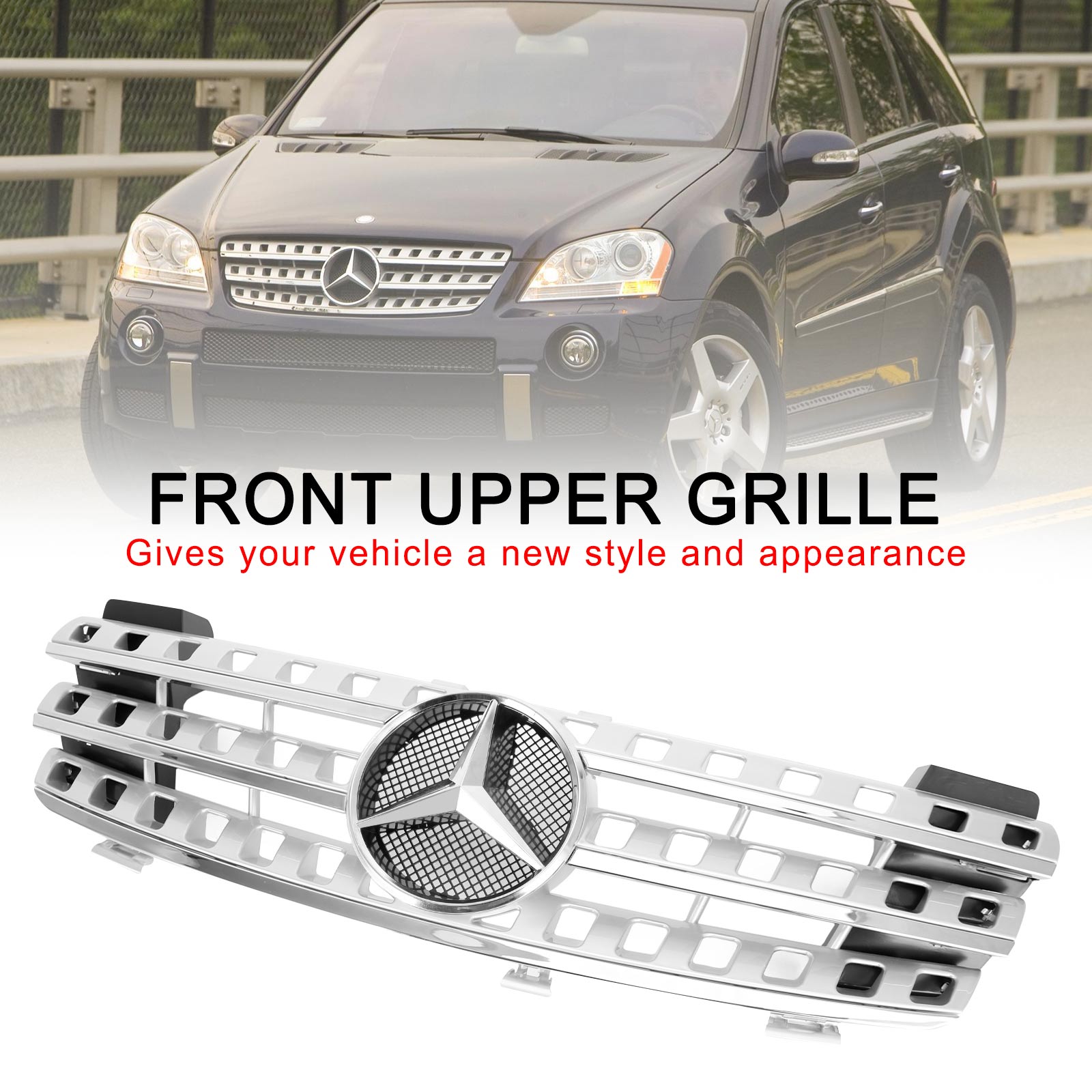 2005 2006 2007 2008 Mercedes-Benz ML-Class W164 Front Bumper Grille Grill Chrome