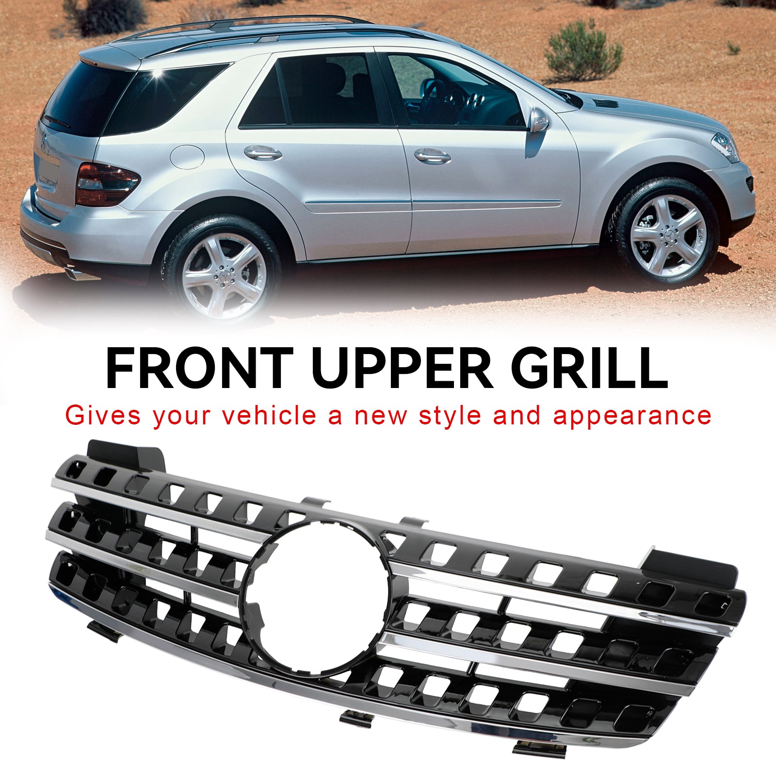 2005–2008 Mercedes ML-klasse W164 Frontfangergrill Krom/Svart
