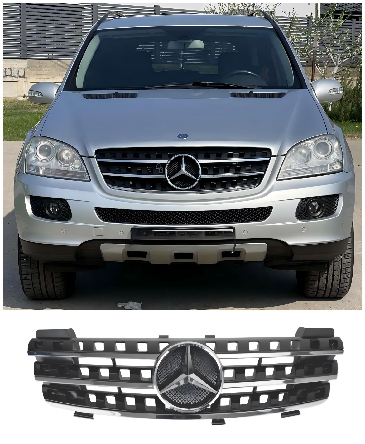 2005 2006 2007 2008 Mercedes ML-Class W164 Front Bumper Grille Grill Chrome/Black