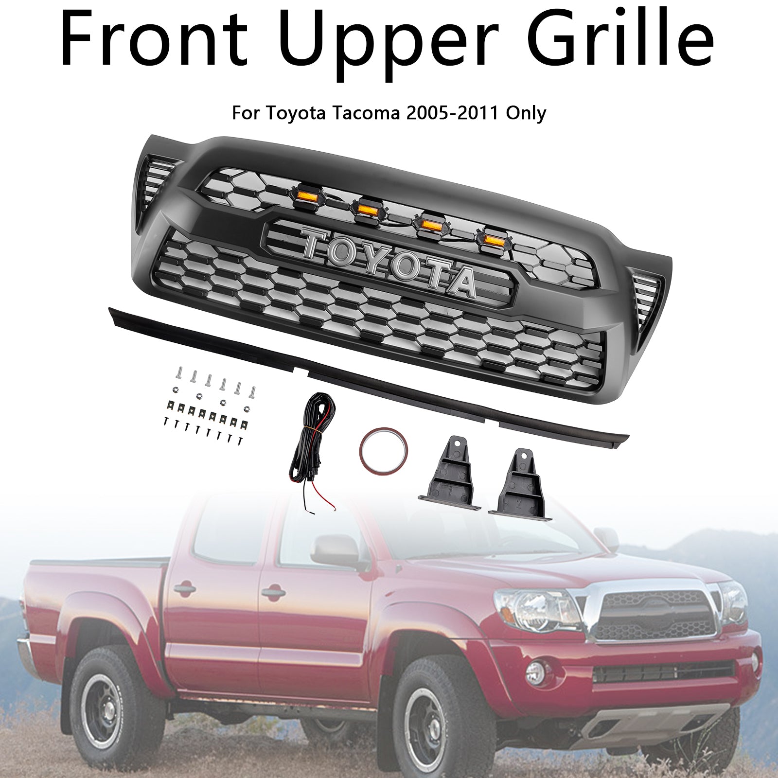 2005-2011 Toyota Tacoma met LED matzwarte voorbumpergrille