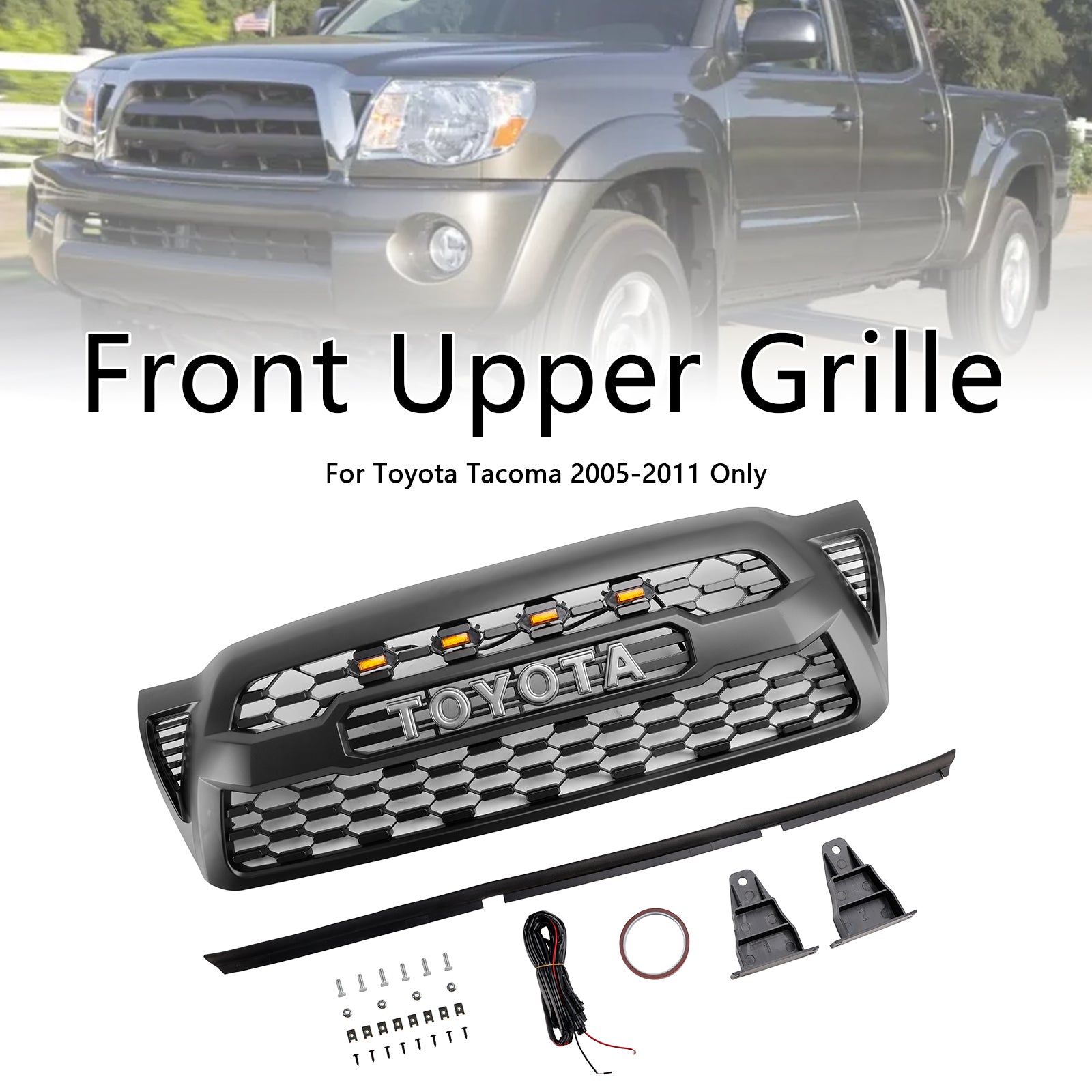 2005-2011 Toyota Tacoma met LED matzwarte voorbumpergrille