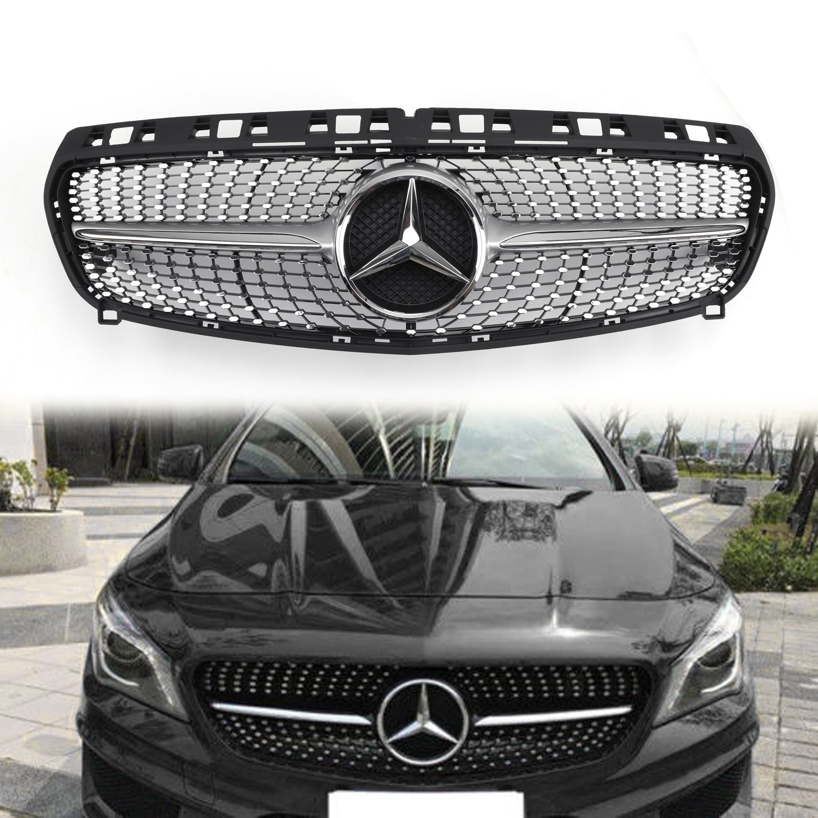 Mercedes Benz Classe CLA 2013-2019 W117 CLA180 CLA200 CLA250 CLA260 CLA45 Grille de calandre en étoile diamantée Argent