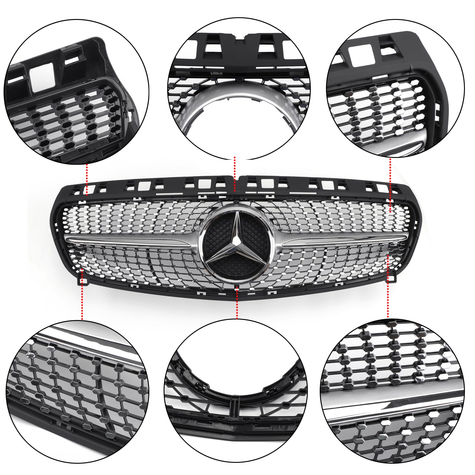 Mercedes Benz triedy CLA, roky 2013 – 2019 W117 CLA180 CLA200 CLA250 CLA260 CLA45 Diamantová hviezdicová mriežka Strieborná