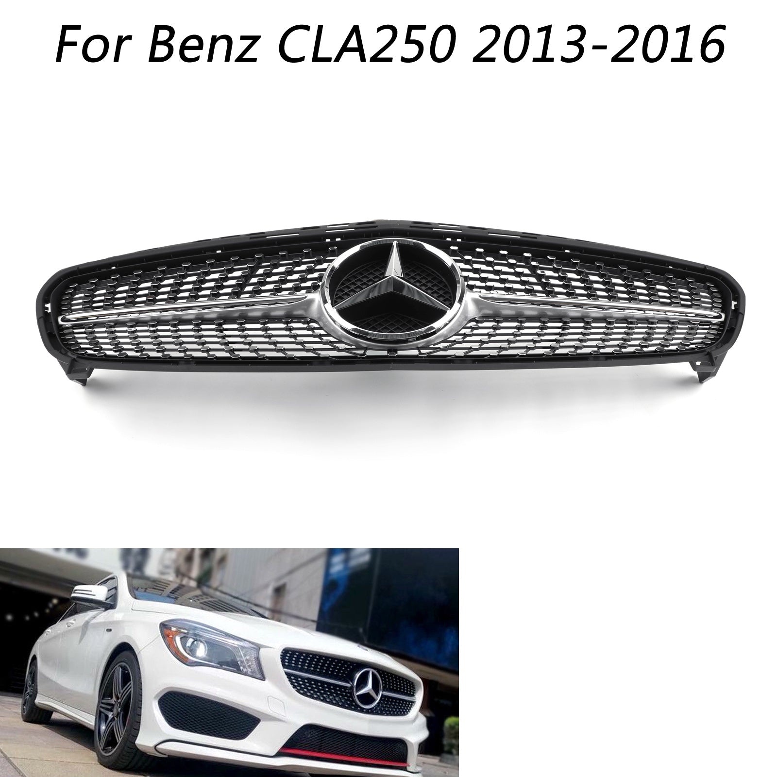Mercedes Benz triedy CLA, roky 2013 – 2019 W117 CLA180 CLA200 CLA250 CLA260 CLA45 Diamantová hviezdicová mriežka Strieborná