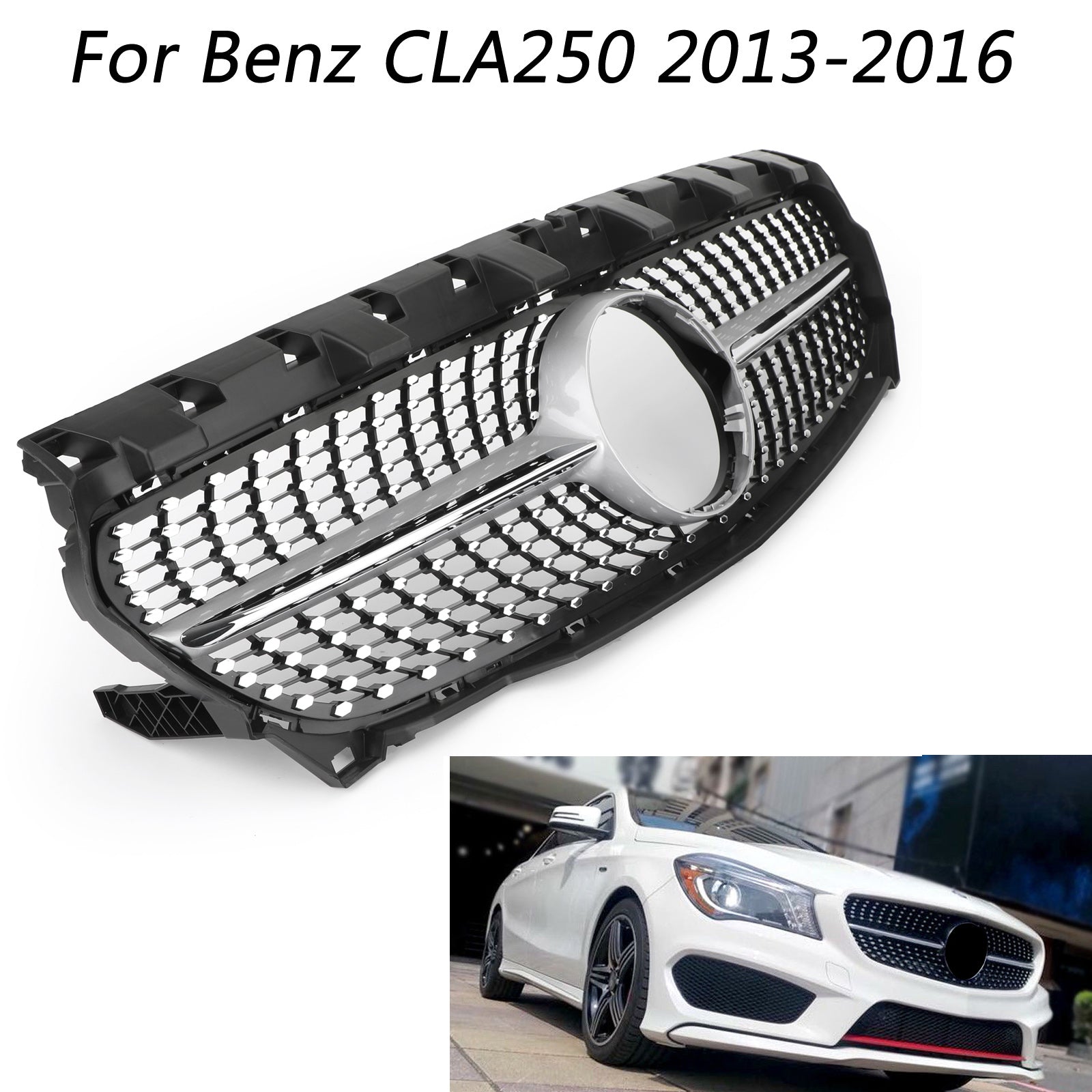 Mercedes Benz Clase CLA 2013-2019 W117 CLA180 CLA200 CLA250 CLA260 CLA45 Parrilla de estrella de diamante Plata
