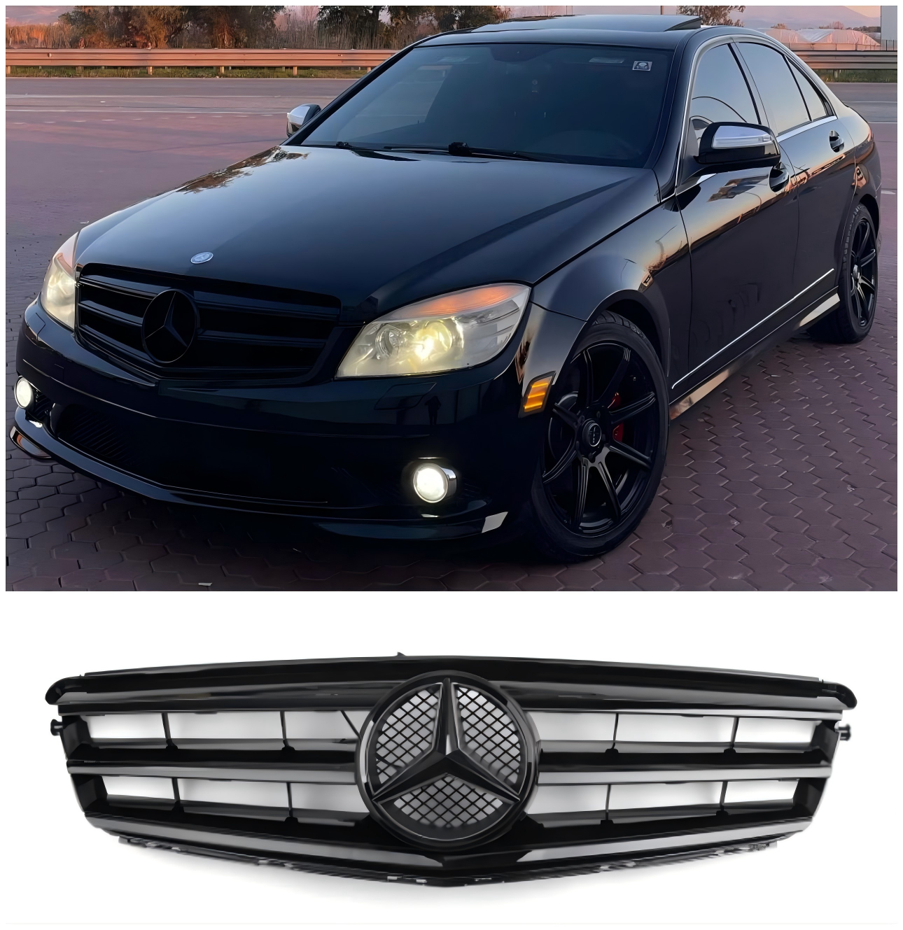 Benz Classe C 2008-2014 W204 Grille de pare-chocs avant noire générique avec emblème LED C300/C350