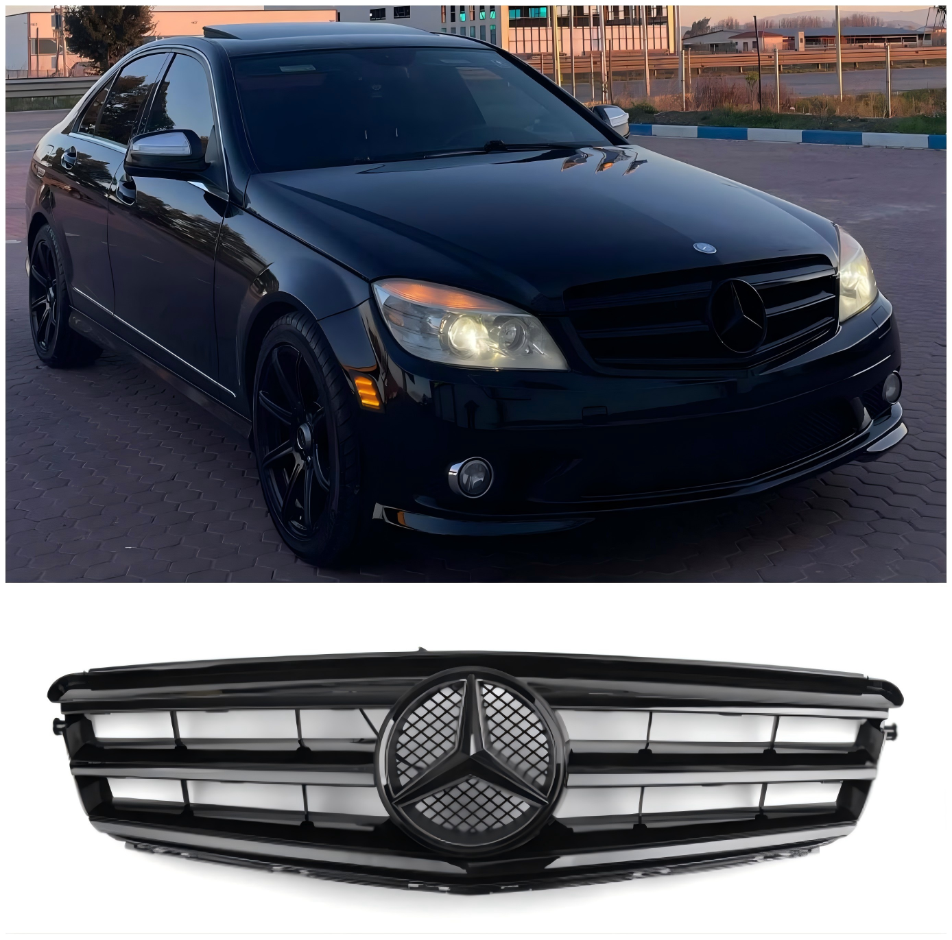 Benz Classe C 2008-2014 W204 Grille de pare-chocs avant noire générique avec emblème LED C300/C350