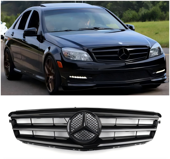 Benz Classe C 2008-2014 W204 Grille de pare-chocs avant noire générique avec emblème LED C300/C350