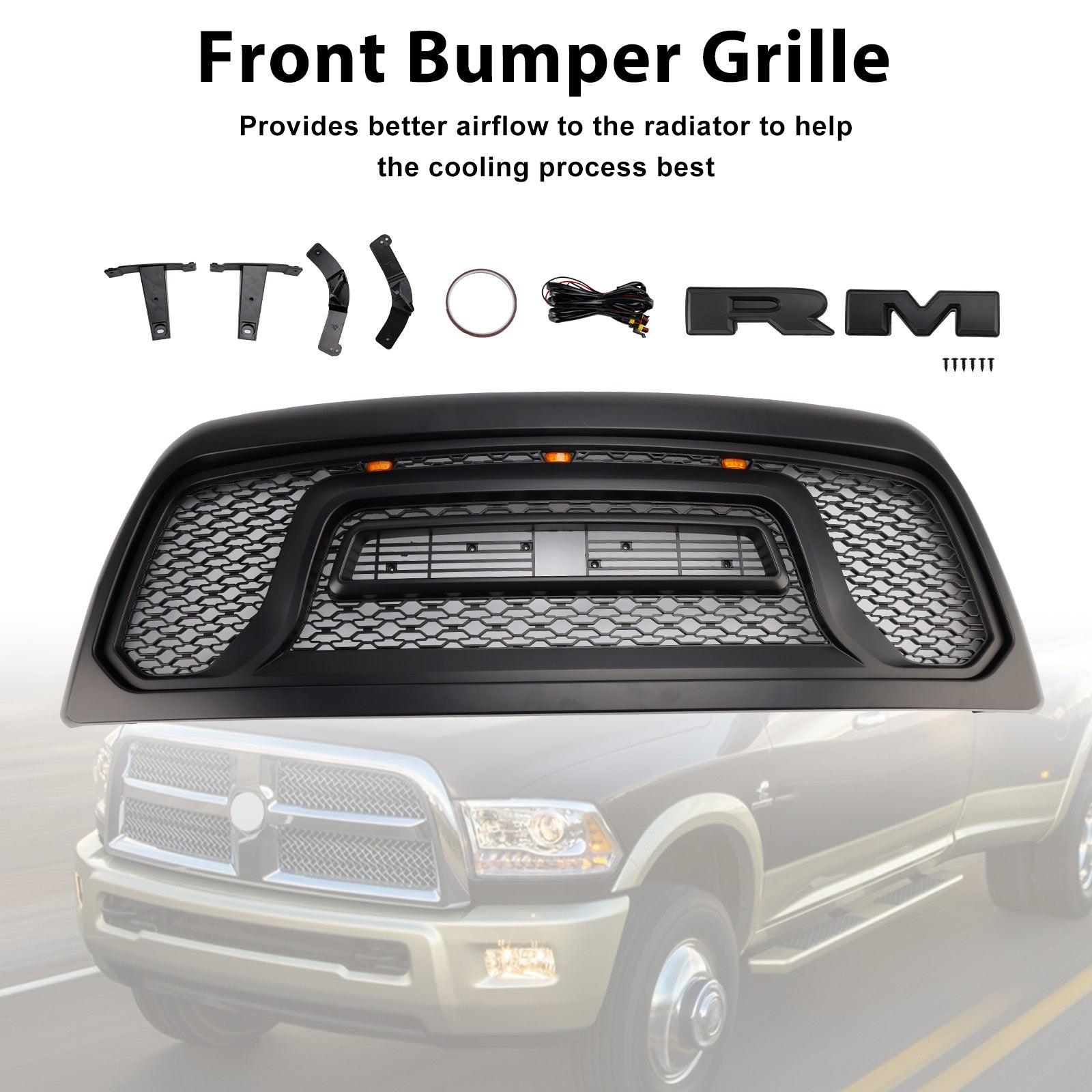 2010-2018 Dodge Ram 2500/3500 Laramie Limited W/ Led Light Front Bumper Grille