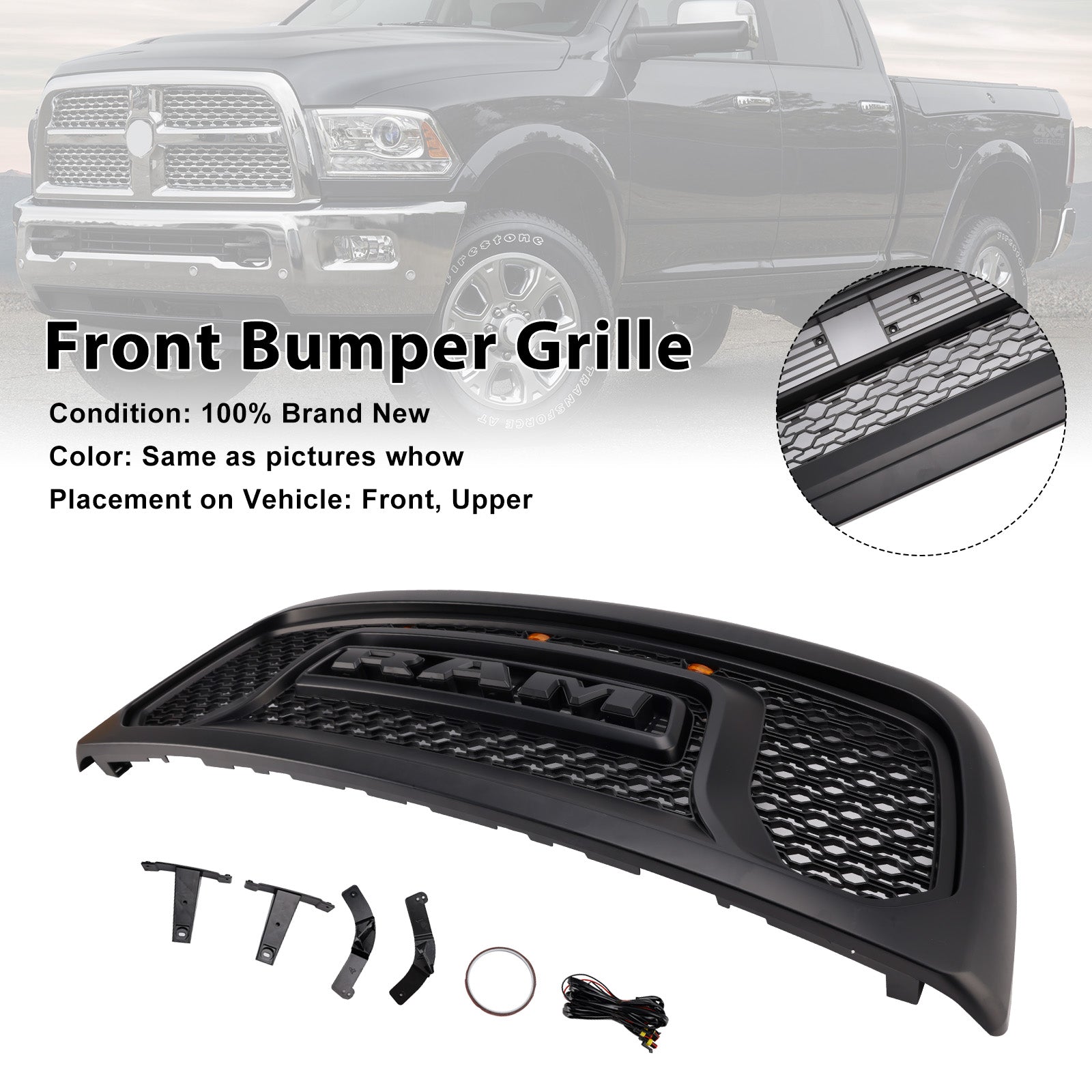 2010-2018 Dodge Ram 2500/3500 Laramie Limited W/ Led Light Front Bumper Grille
