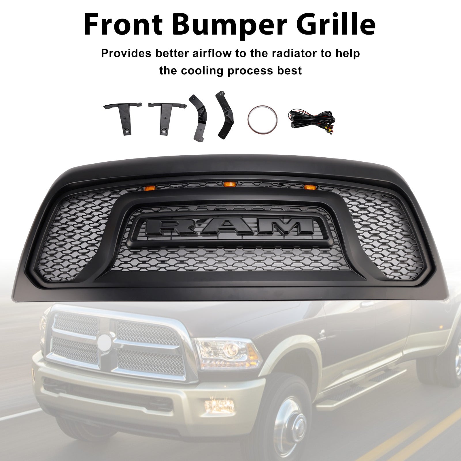 2010-2018 Dodge Ram 2500/3500 Laramie Limited W/ Led Light Front Bumper Grille