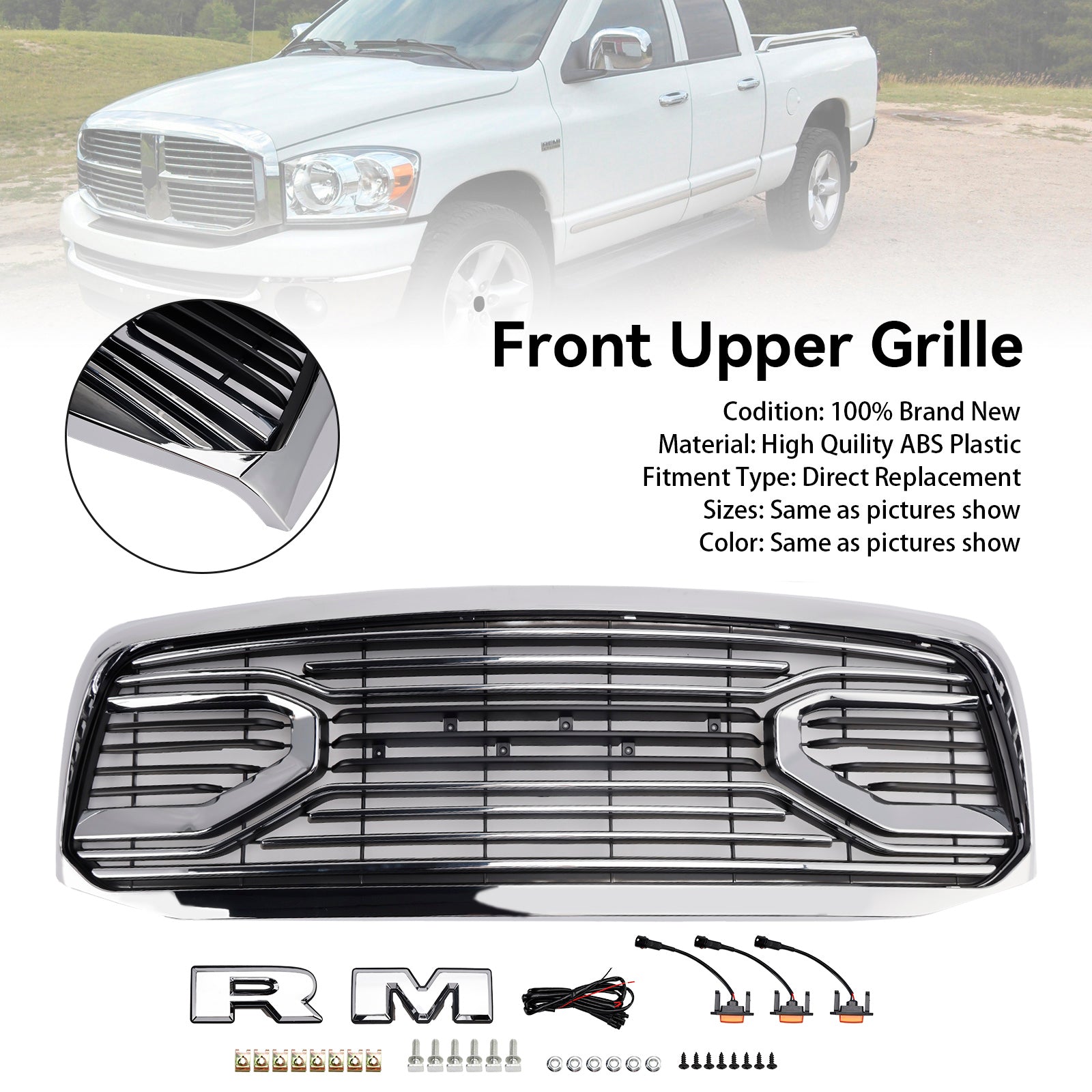 2006-2008 Dodge RAM 1500 Chrome Front Bumper Grill Grille