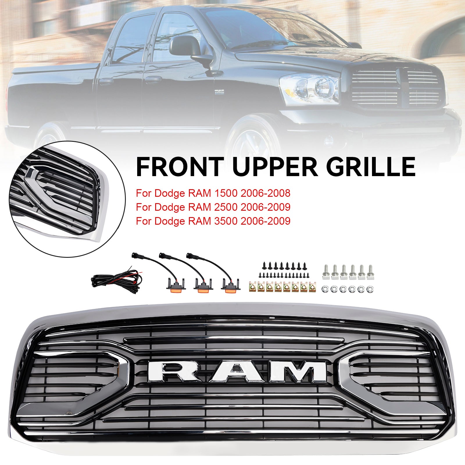 2006-2009 Dodge RAM 2500 Chrome Front Bumper Grill Grille