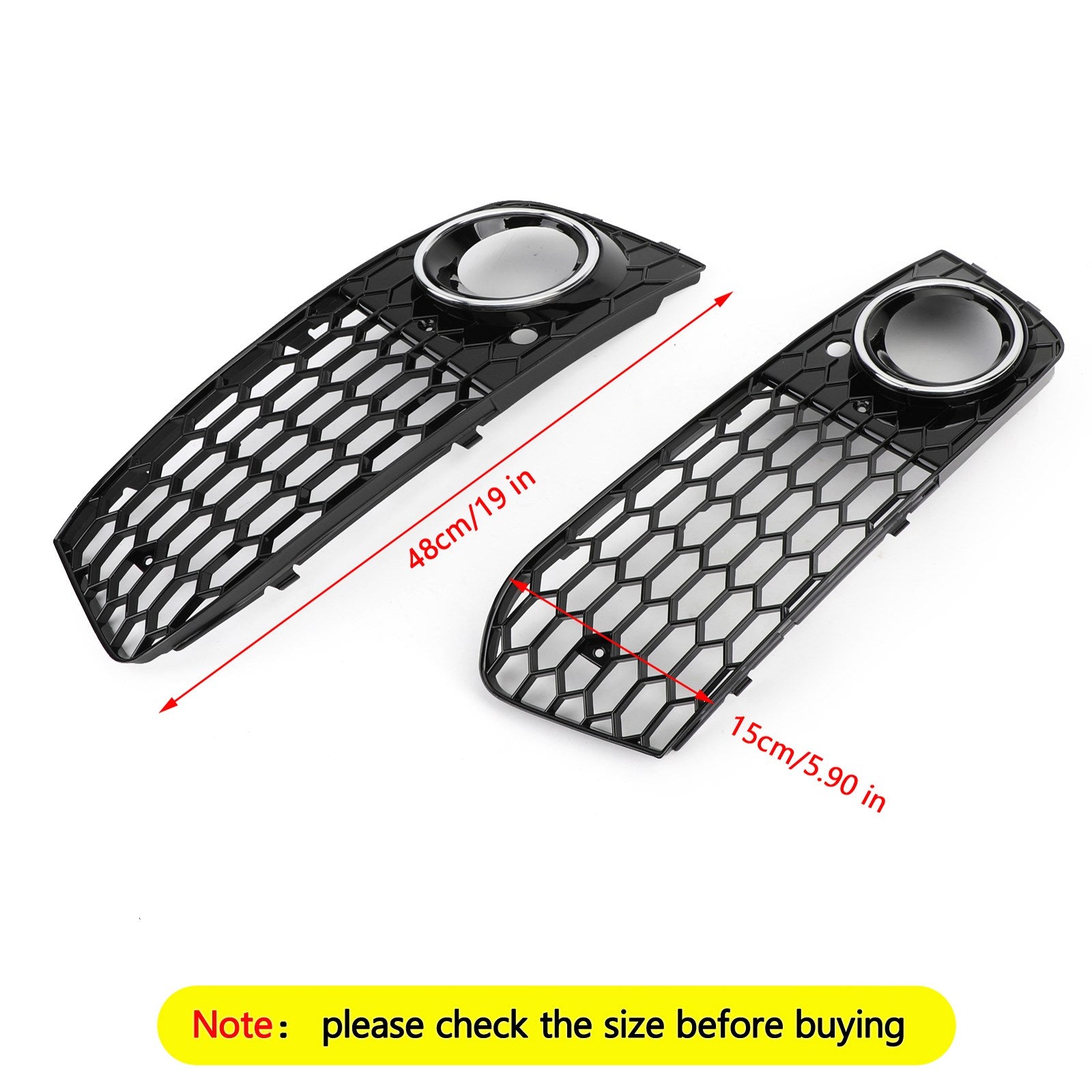 Grade hexagonal esportiva estilo colmeia Audi A4 B8 RS4 2009-2012 & Grade de ventilação aberta para farol de neblina em malha tipo favo de mel preto brilhante