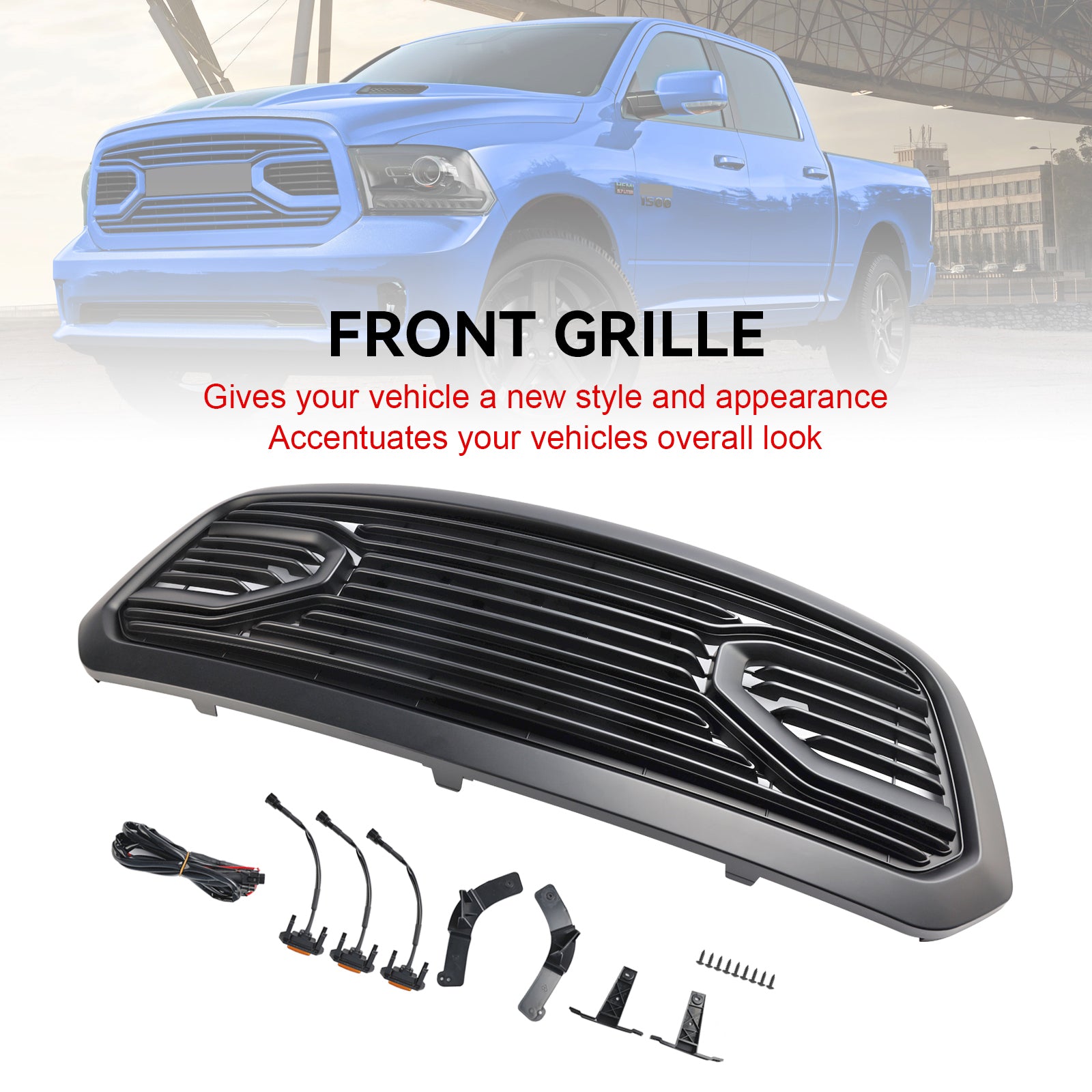 2013-2018 Dodge Ram 1500 Black Big Horn Style Style Grile Grill Grill