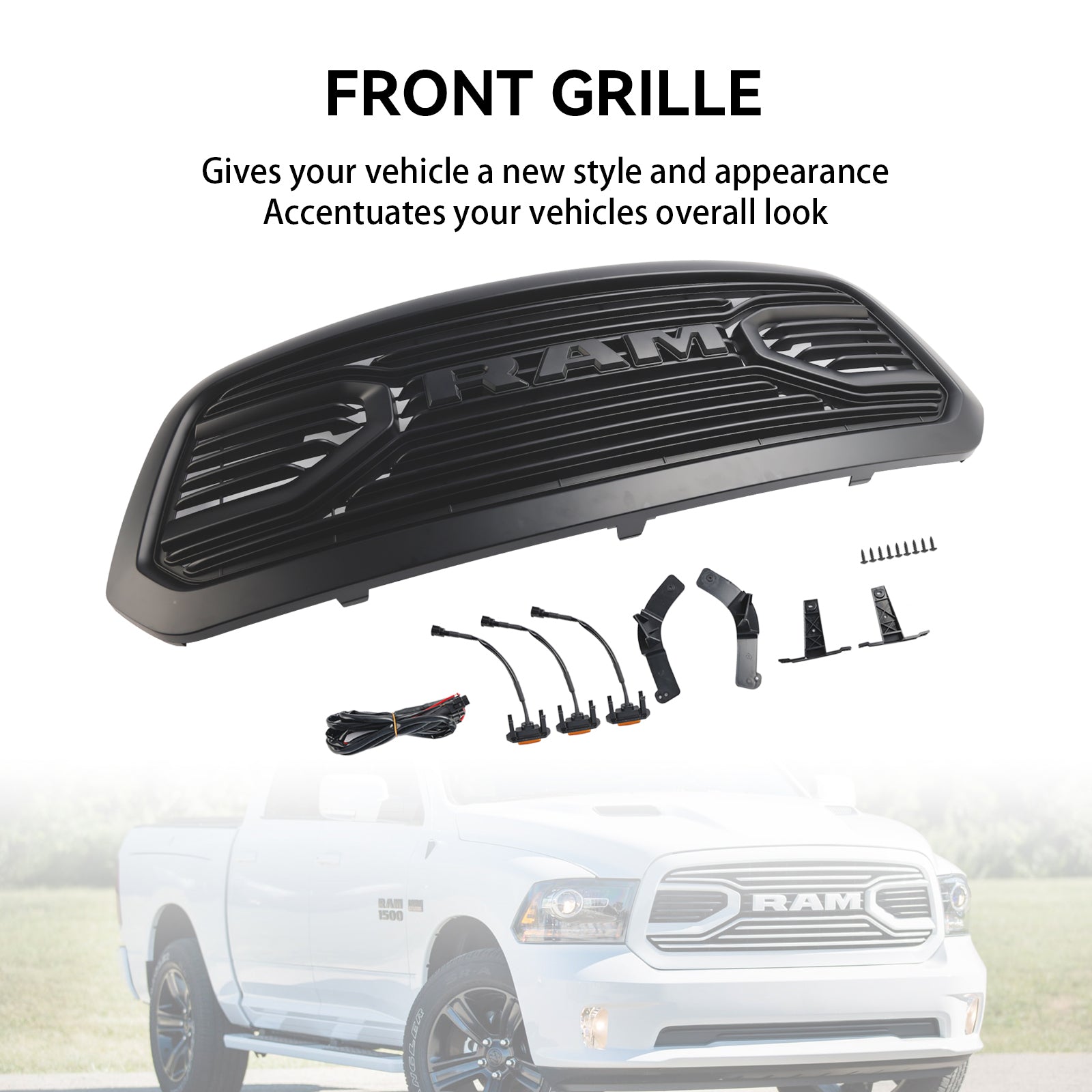 2013-2018 Dodge Ram 1500 Black Big Horn Style Style Grile Grill Grill