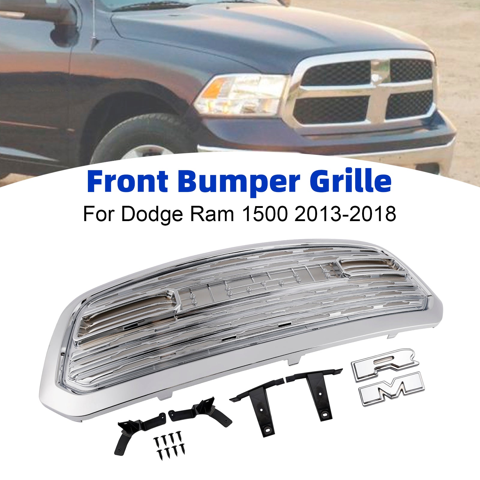 Grille de pare-chocs avant style Dodge Ram 1500 LTD 2013-2018 chromée