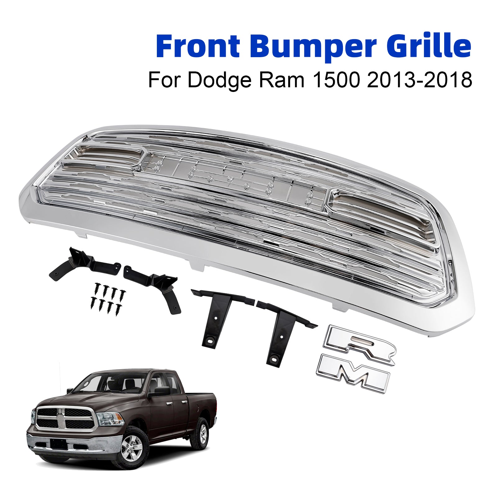 Grille de pare-chocs avant style Dodge Ram 1500 LTD 2013-2018 chromée