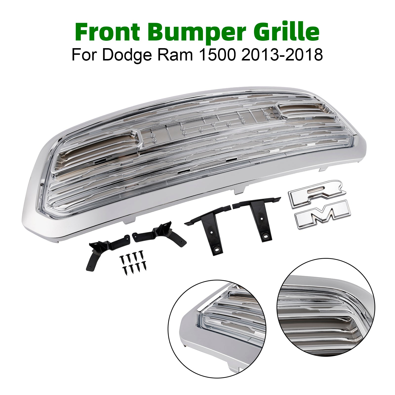 Grille de pare-chocs avant style Dodge Ram 1500 LTD 2013-2018 chromée