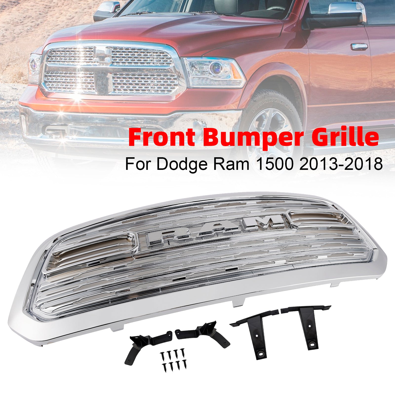 2013-2018 Dodge Ram 1500 LTD Style Front Bumper Grill Grille Chrome