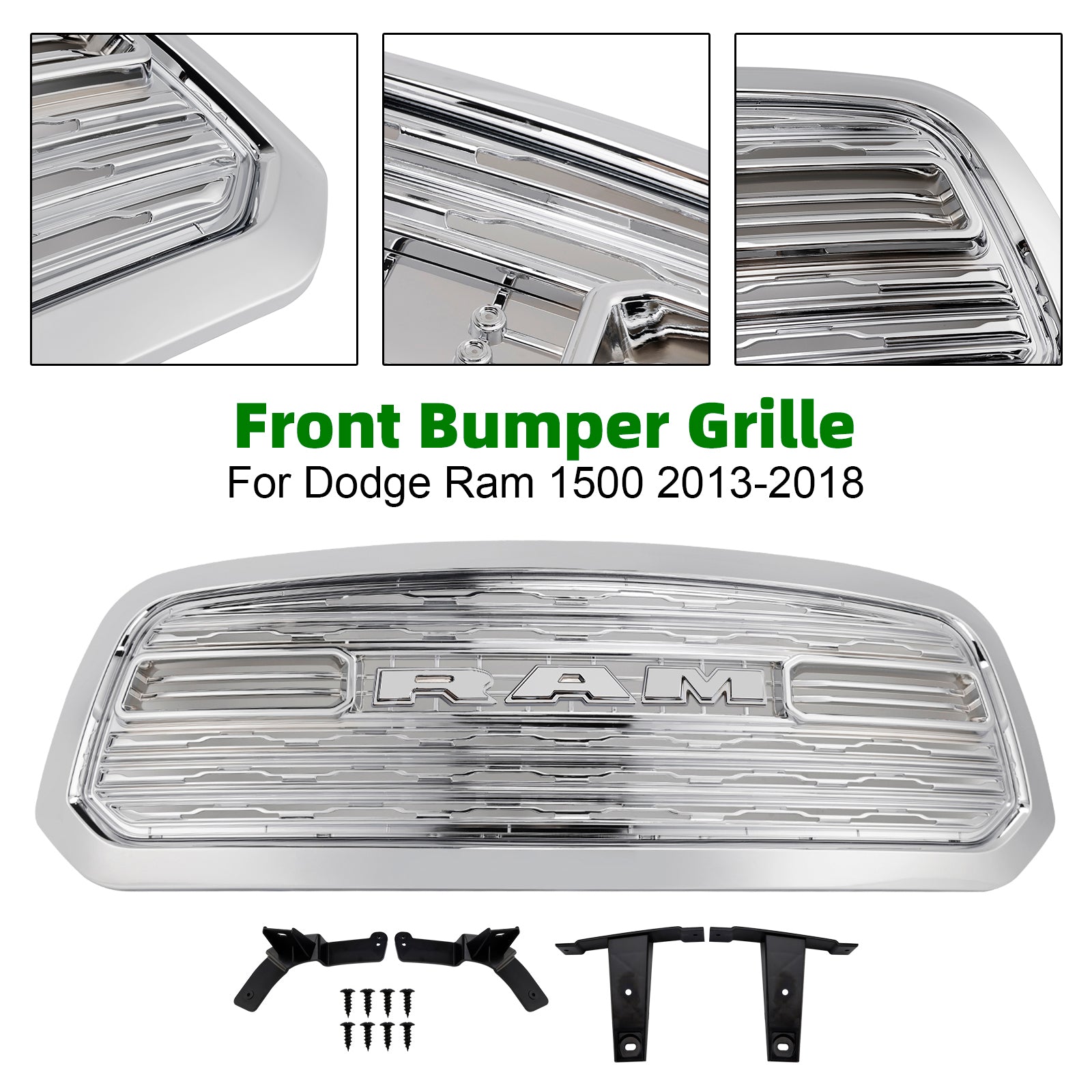 2013-2018 Dodge Ram 1500 LTD Style Front Bumper Grill Grille Chrome