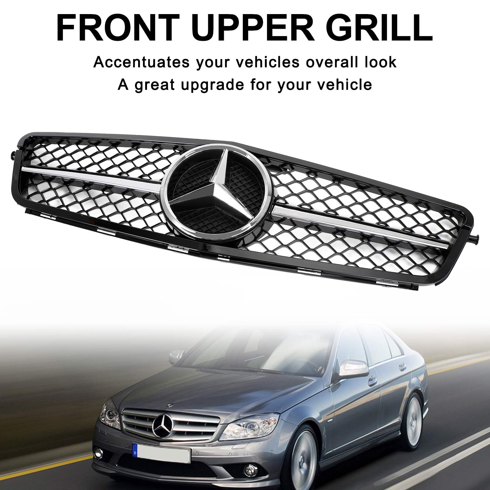 2008-2014 W204 C-Klasse BENZ ABS Glanzend Zwart Chroom Voorbumper Grille Generiek