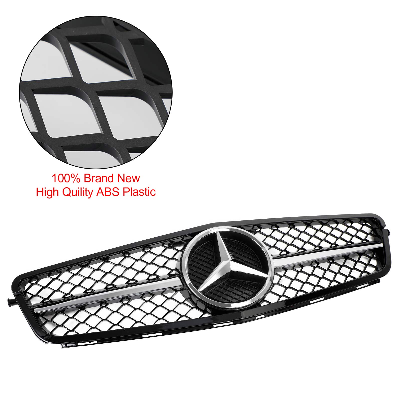 2008-2014 W204 C-Klasse BENZ ABS Glanzend Zwart Chroom Voorbumper Grille Generiek