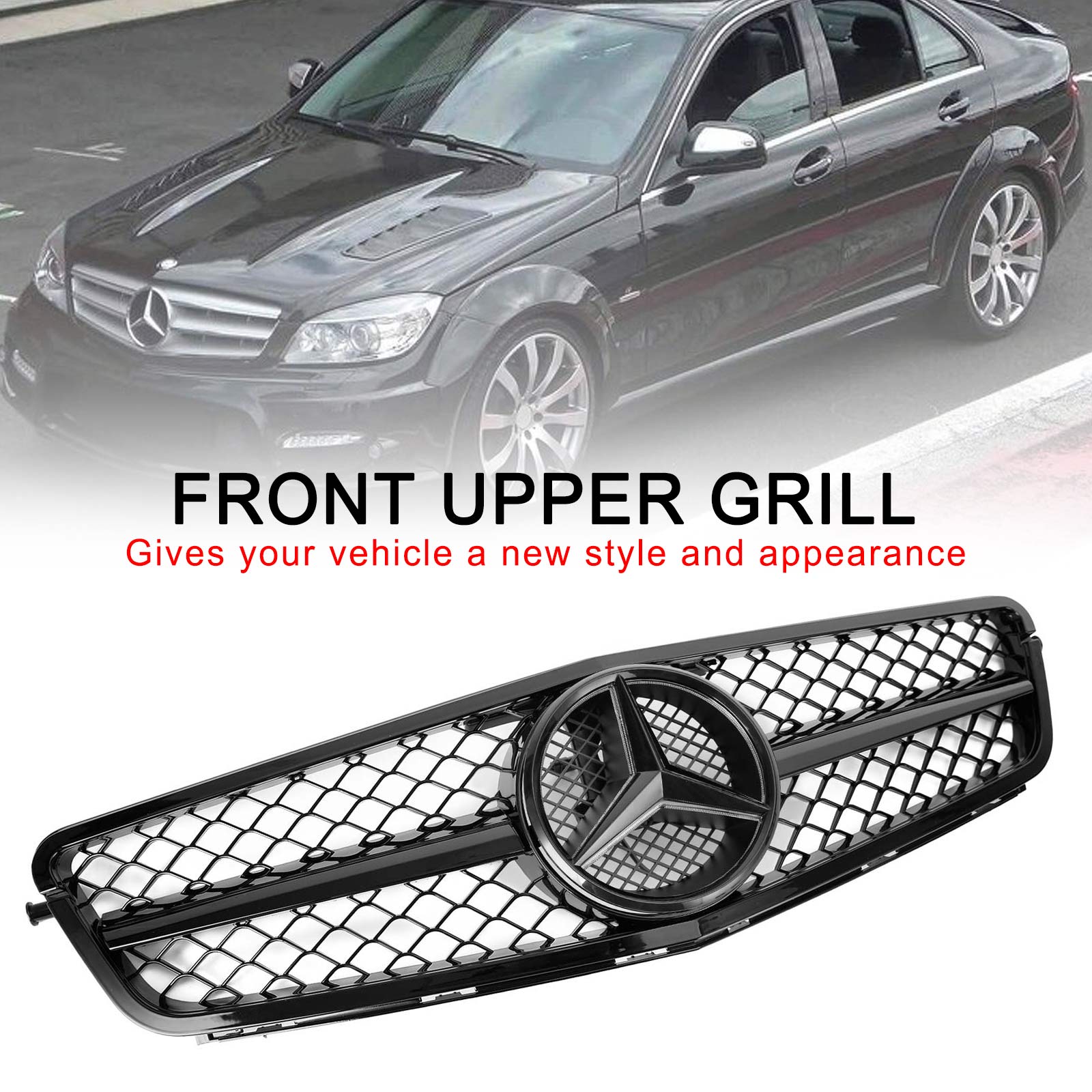 Clase C Benz 2008-2014 W204 Parrilla de parachoques delantera AMG con LED C300 C350