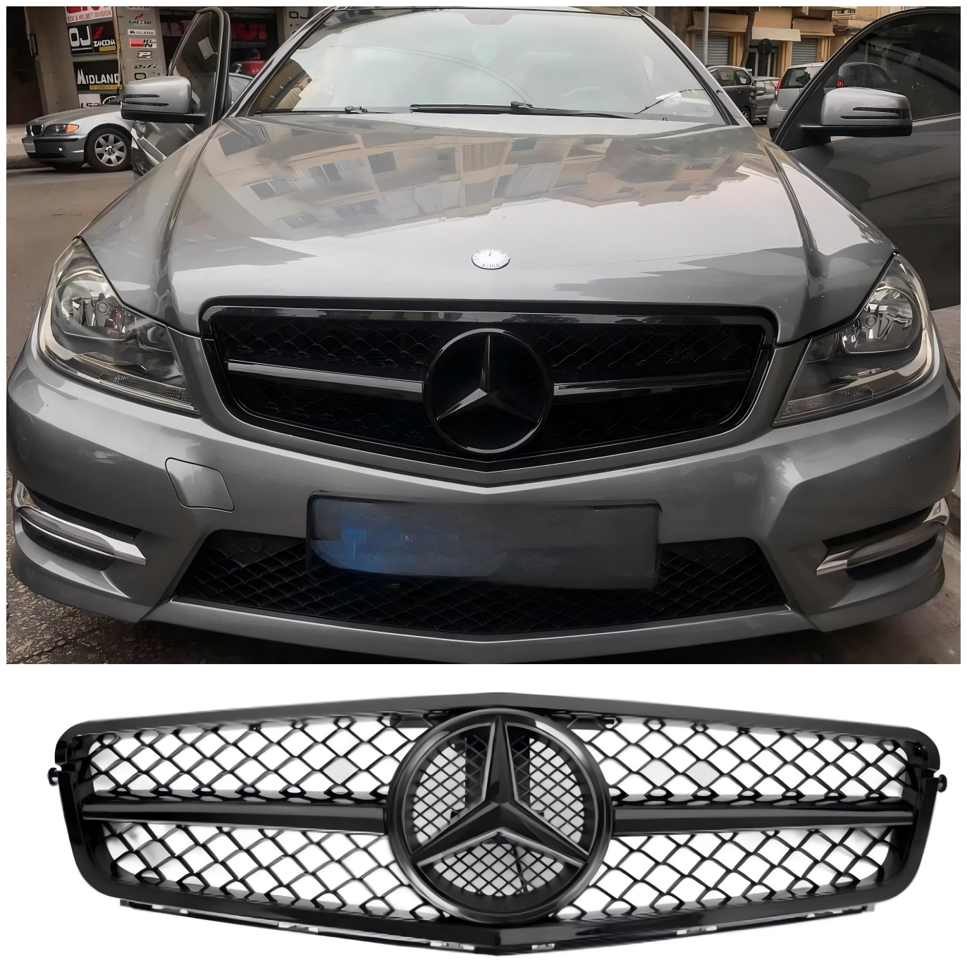 Benz Classe C 2008-2014 W204 C300 C350 com grade de para-choque dianteiro AMG LED