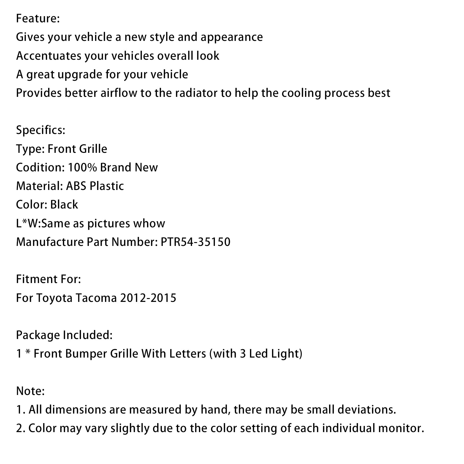 2012-2015 Toyota Tacoma TRD PRO Front Honeycomb Grill Grille PTR54-35150