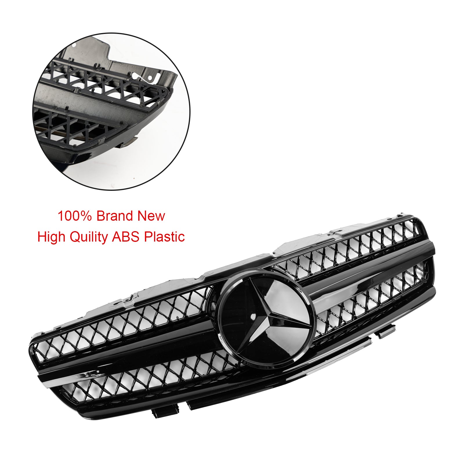 2003-2006 Mercedes R230 SL500 SL600 SL55 1 Fin Star Parrilla superior delantera negra