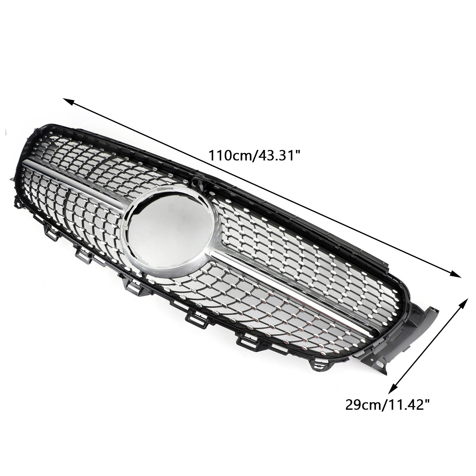 2017-2019 Benz E200 E250 E300 Sedan Sport Alleen Diamond Silver Border Grille Grill