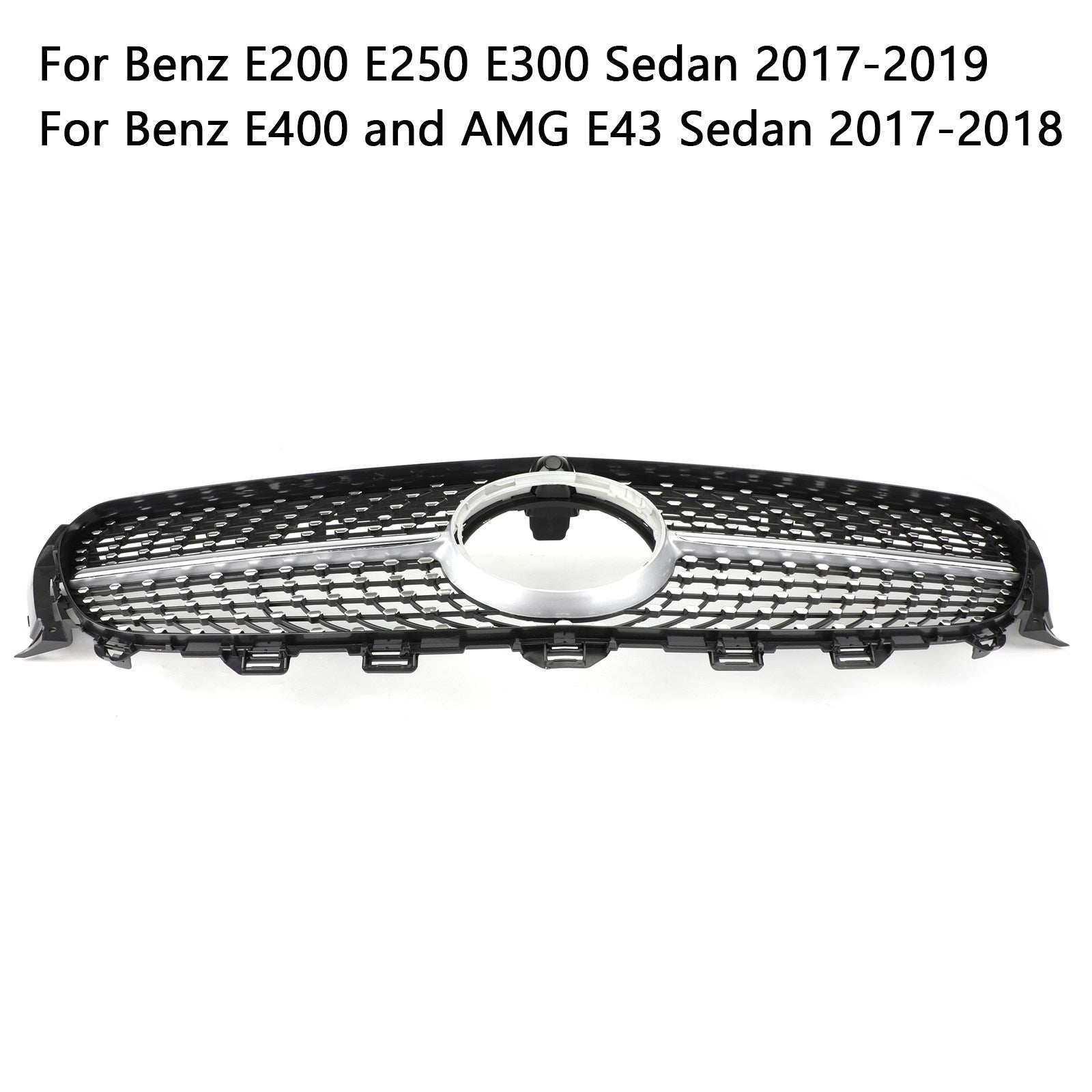 2017-2019 Benz E200 E250 E300 Sedan Sport Alleen Diamond Silver Border Grille Grill