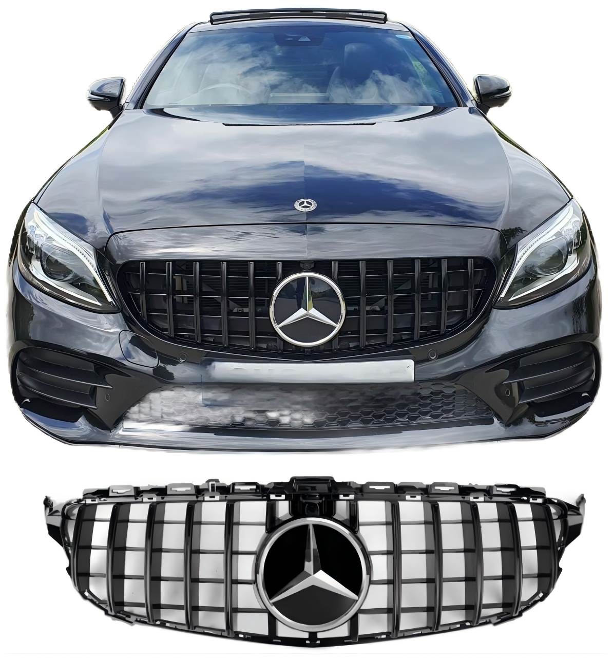 2019 2020 2021 Mercedes Benz C-klass W205 C300 C250 AMG (modeller med kamera) GTR-stilgrill Grill med kamera Generisk