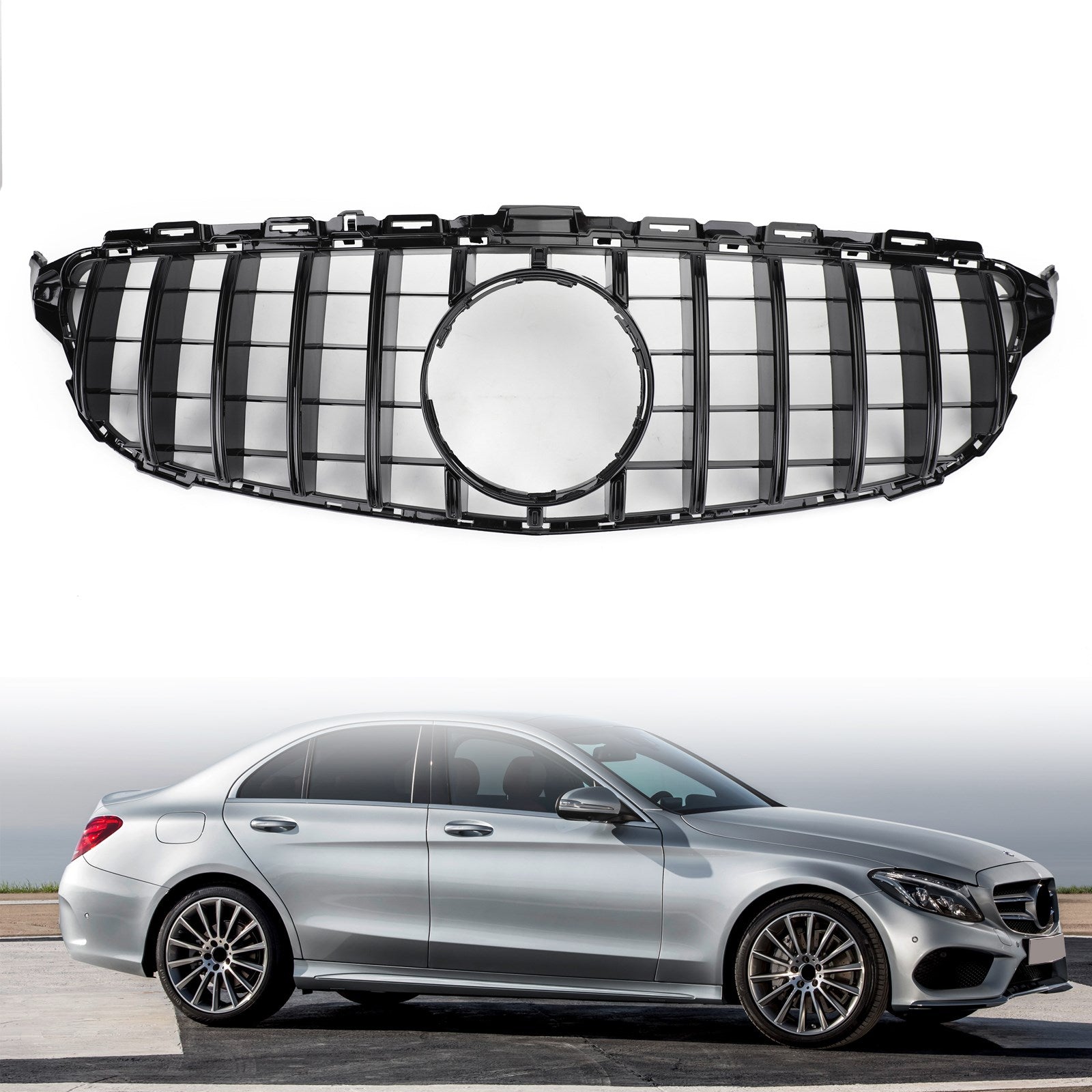 2015-2018 Mercedes Benz C class W205 C200 C250 C300 C350 (models without camera) GTR Style Front Bumper Grill Grille Generic