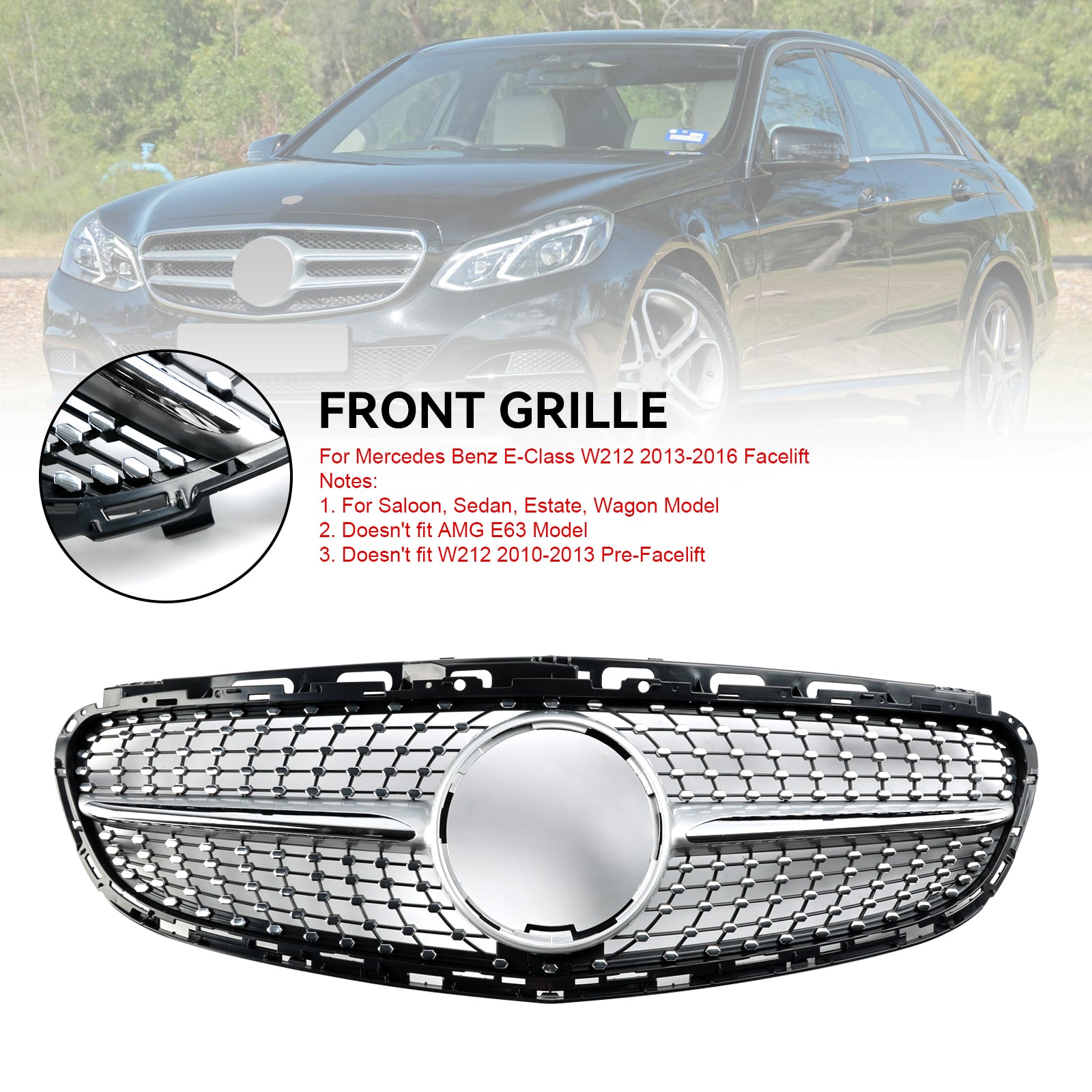 2013 2014 2015 2016 Mercedes E-Klasse W212 Facelift Diamond Front Bumper Grille Grill