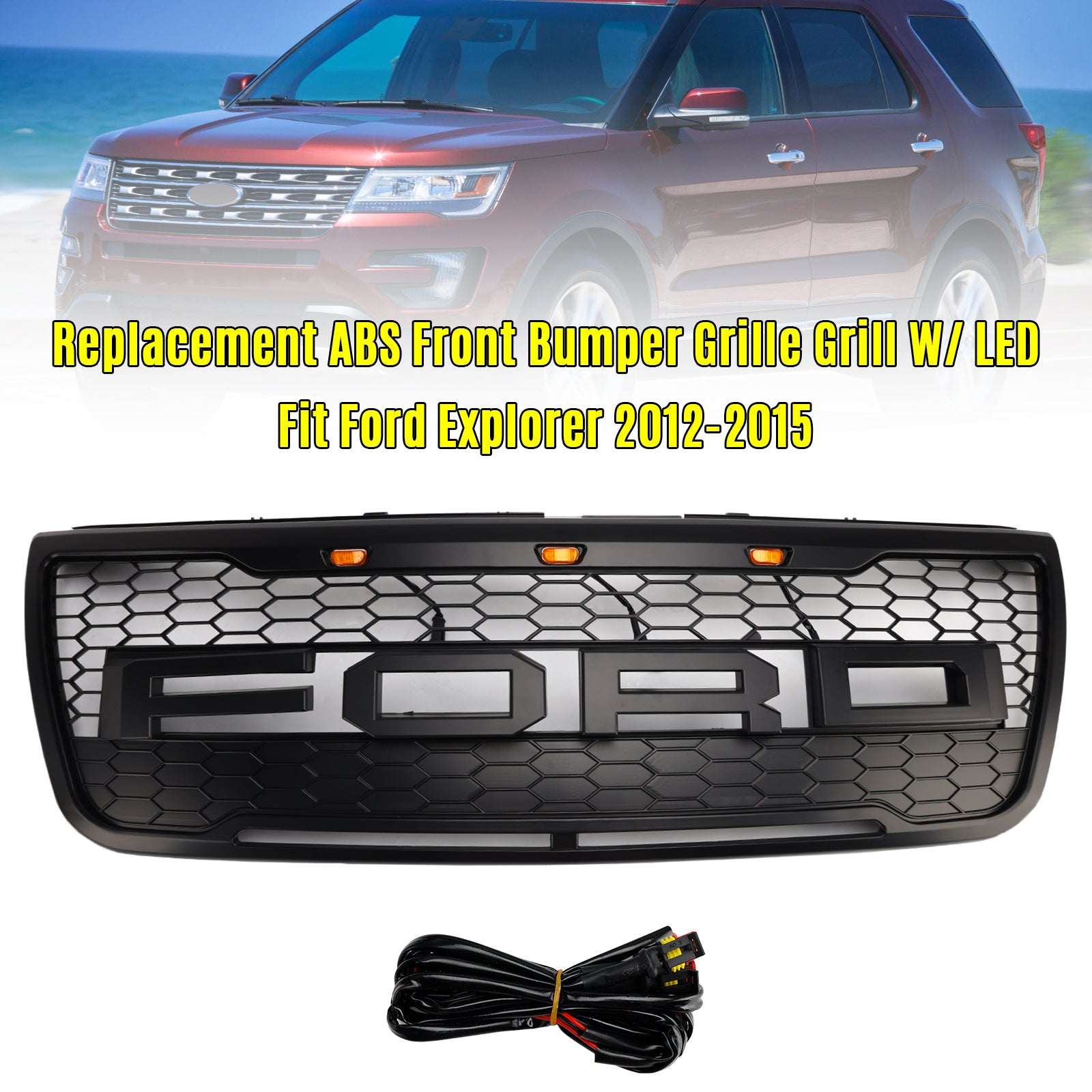 Rejilla de parachoques superior delantero compatible con Ford Explorer 2012-2015 con luces grises