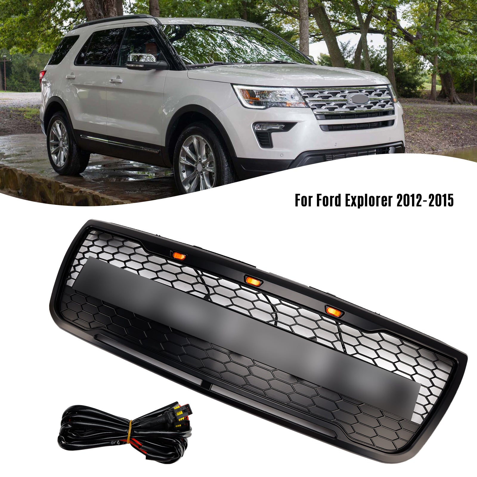 Rejilla de parachoques superior delantero compatible con Ford Explorer 2012-2015 con luces grises