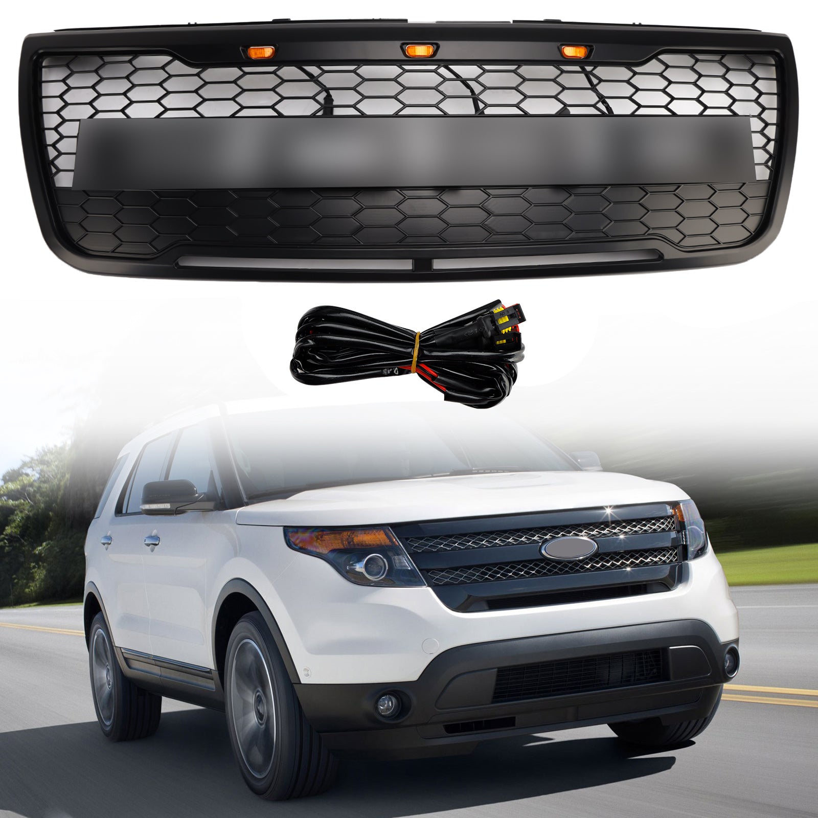 Rejilla de parachoques superior delantero compatible con Ford Explorer 2012-2015 con luces grises