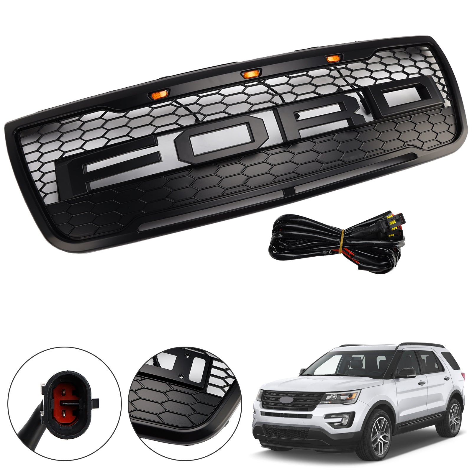 Rejilla de parachoques superior delantero compatible con Ford Explorer 2012-2015 con luces grises