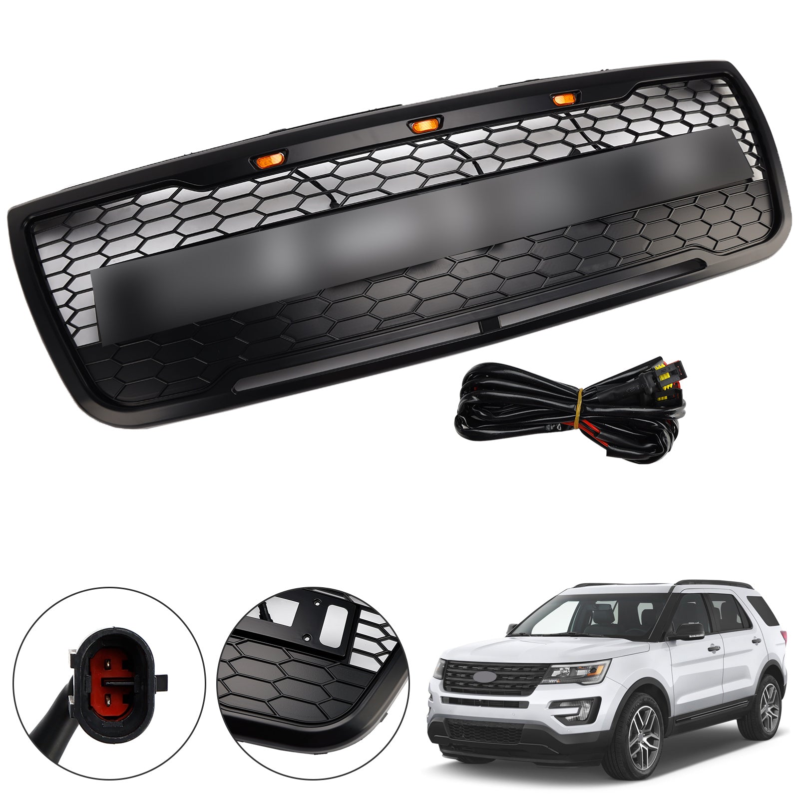 Rejilla de parachoques superior delantero compatible con Ford Explorer 2012-2015 con luces grises