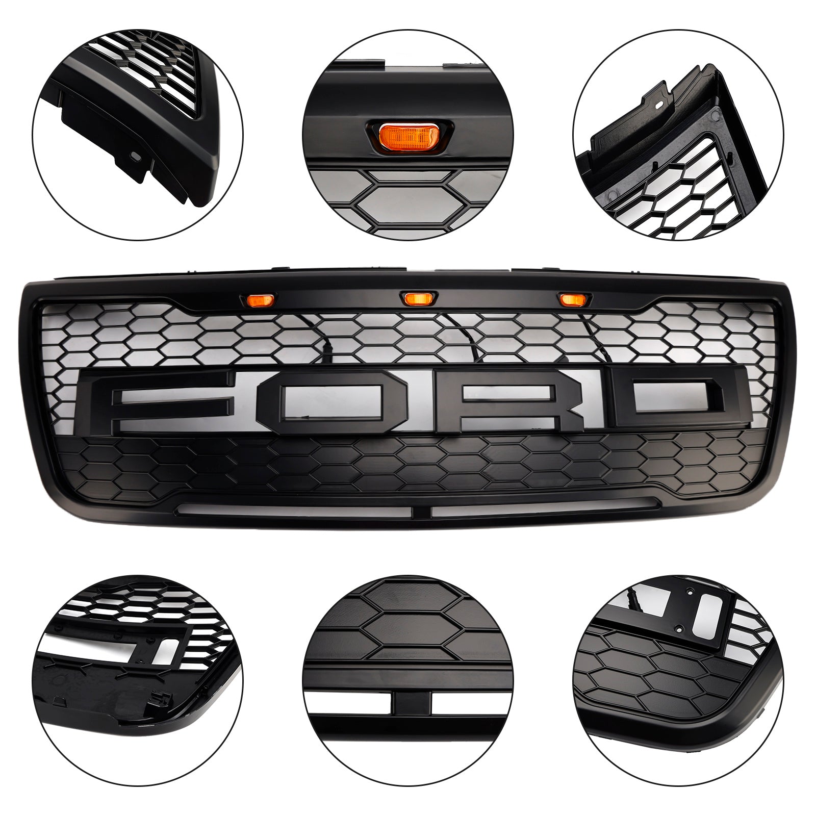 Rejilla de parachoques superior delantero compatible con Ford Explorer 2012-2015 con luces grises