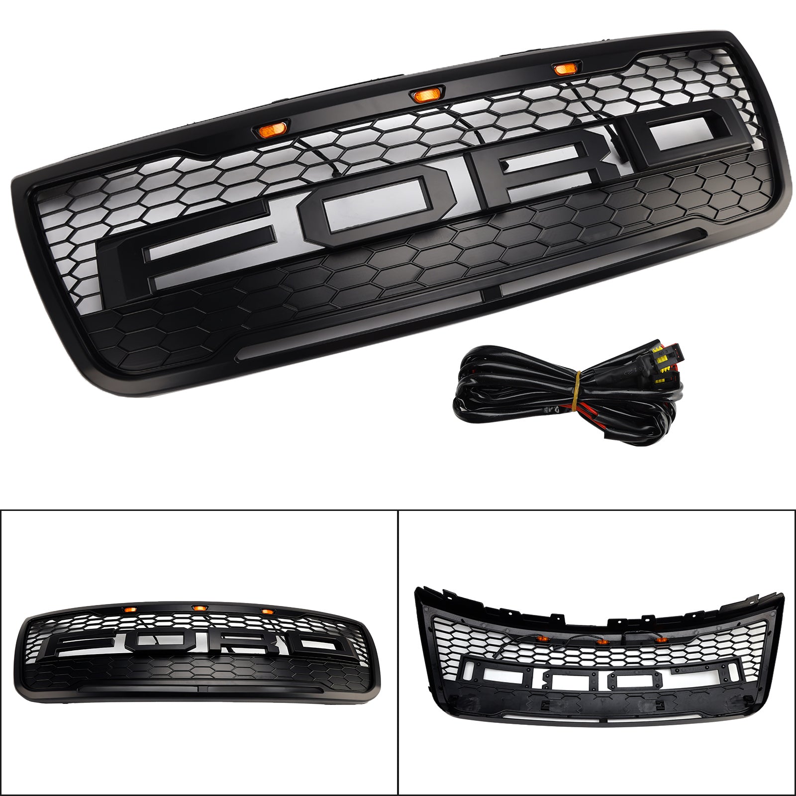 Rejilla de parachoques superior delantero compatible con Ford Explorer 2012-2015 con luces grises