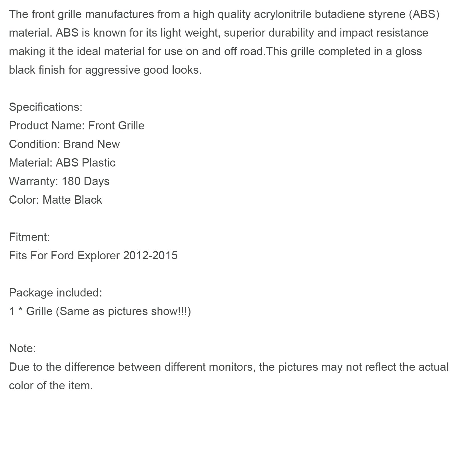 Rejilla de parachoques superior delantero compatible con Ford Explorer 2012-2015 con luces grises