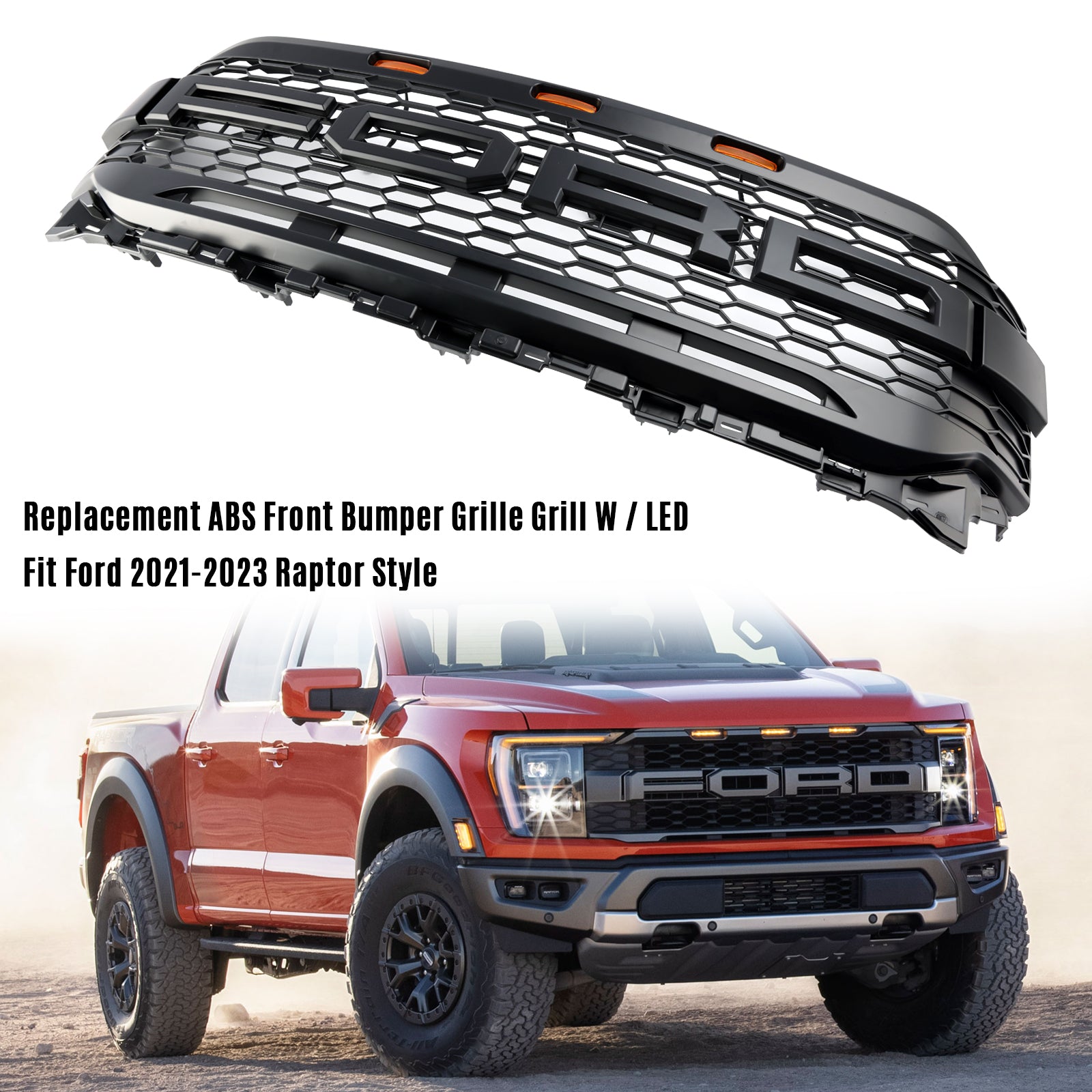 2021 2022 2023 Ford F150 Raptor med LED-ersättnings-ABS främre stötfångargrill